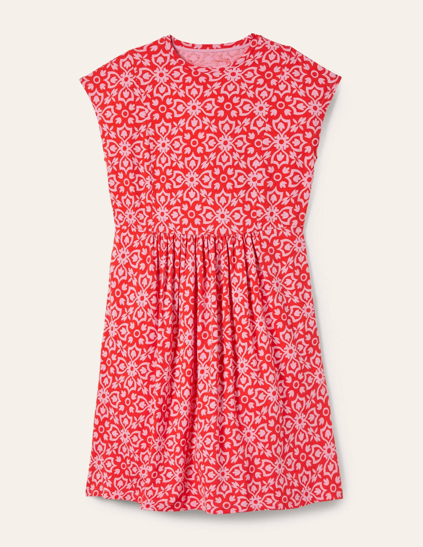 Jersey T-Shirt Dress-Dragon Red Floret Tile