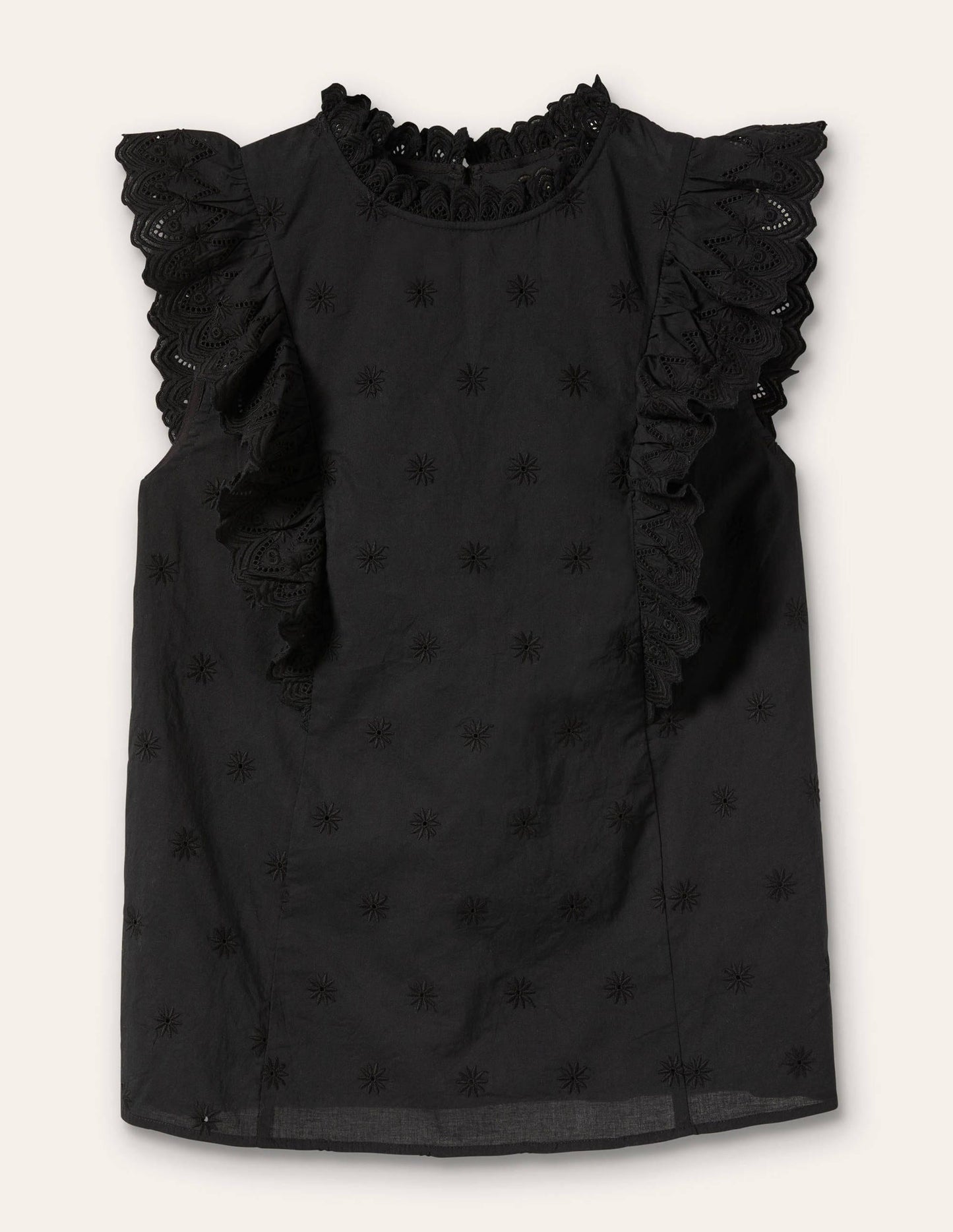 Nina Sleeveless Broderie Top-Black