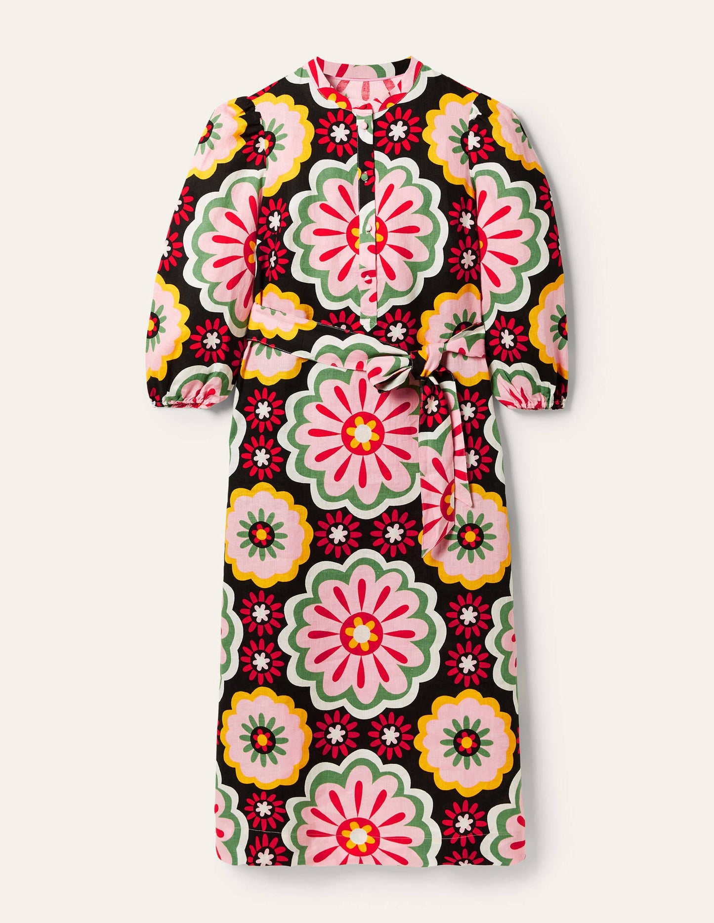 Linen Midi Shirt Dress-Black, Opulent Daisy