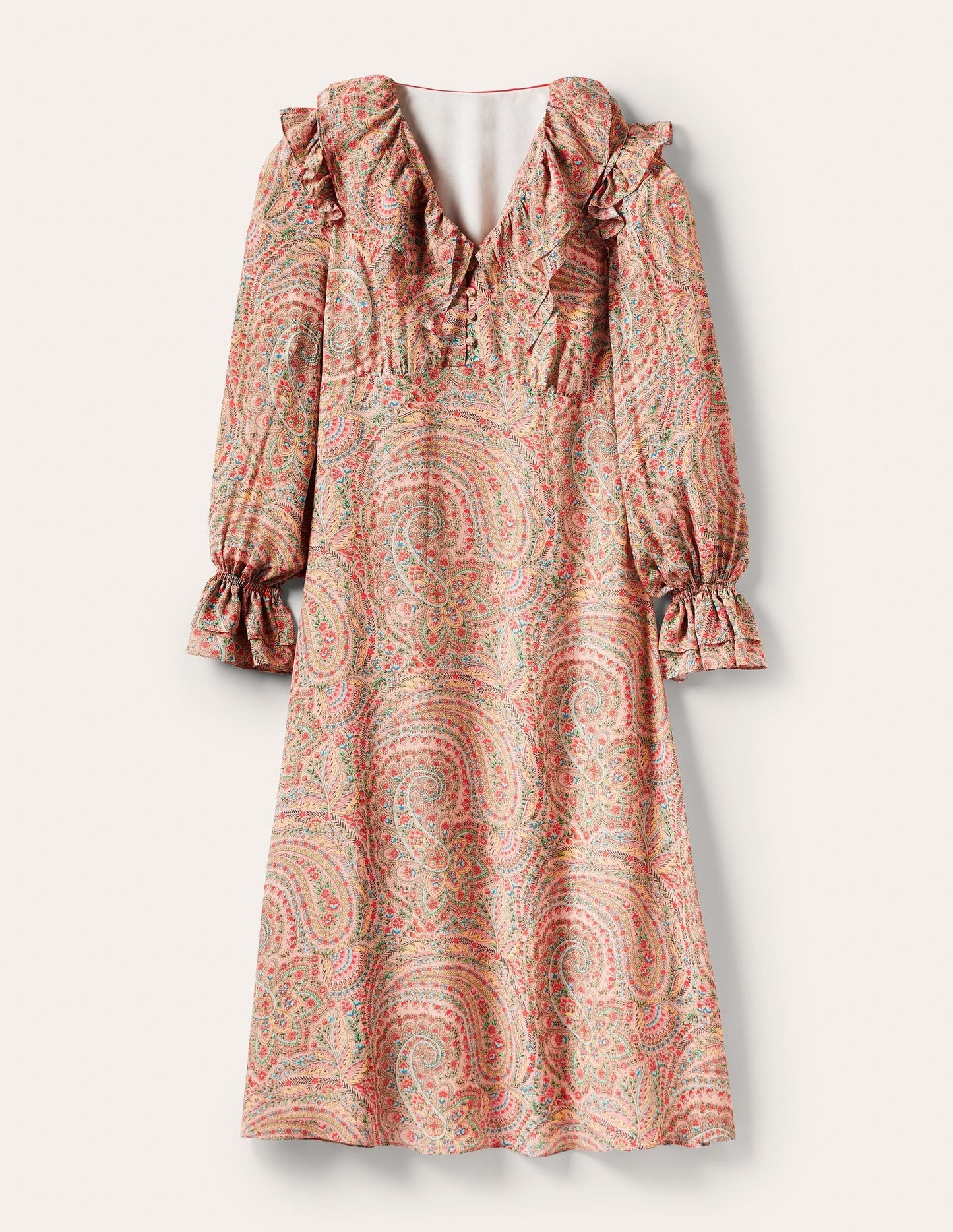 Lara Ruffle Detail Midi Dress-Milkshake, Flora Paisley