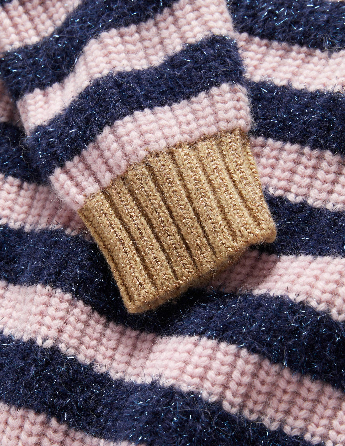 Navy Sparkle Stripe Ribbed Sweater-Navy, Pink Tinsel Stripe
