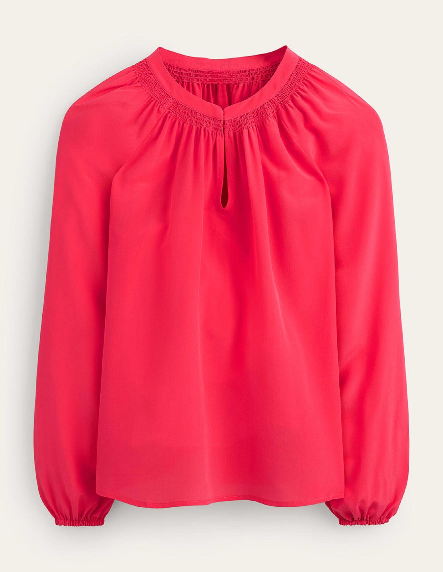Gathered Neck Silk Blouse-Pop Peony