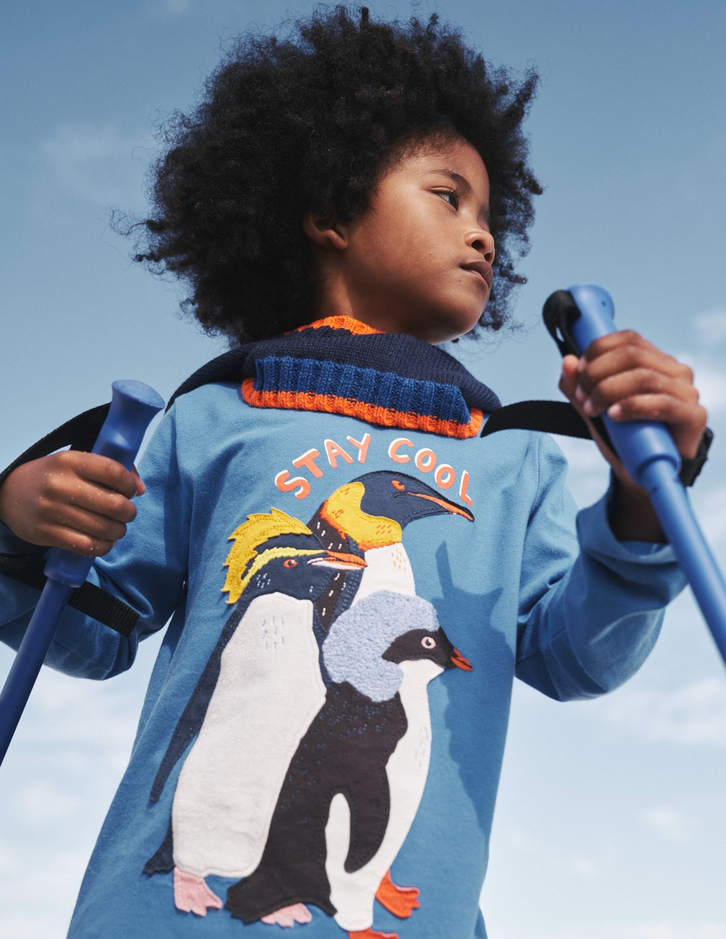 Penguin Appliqué T-shirt-Cabana Blue Penguin
