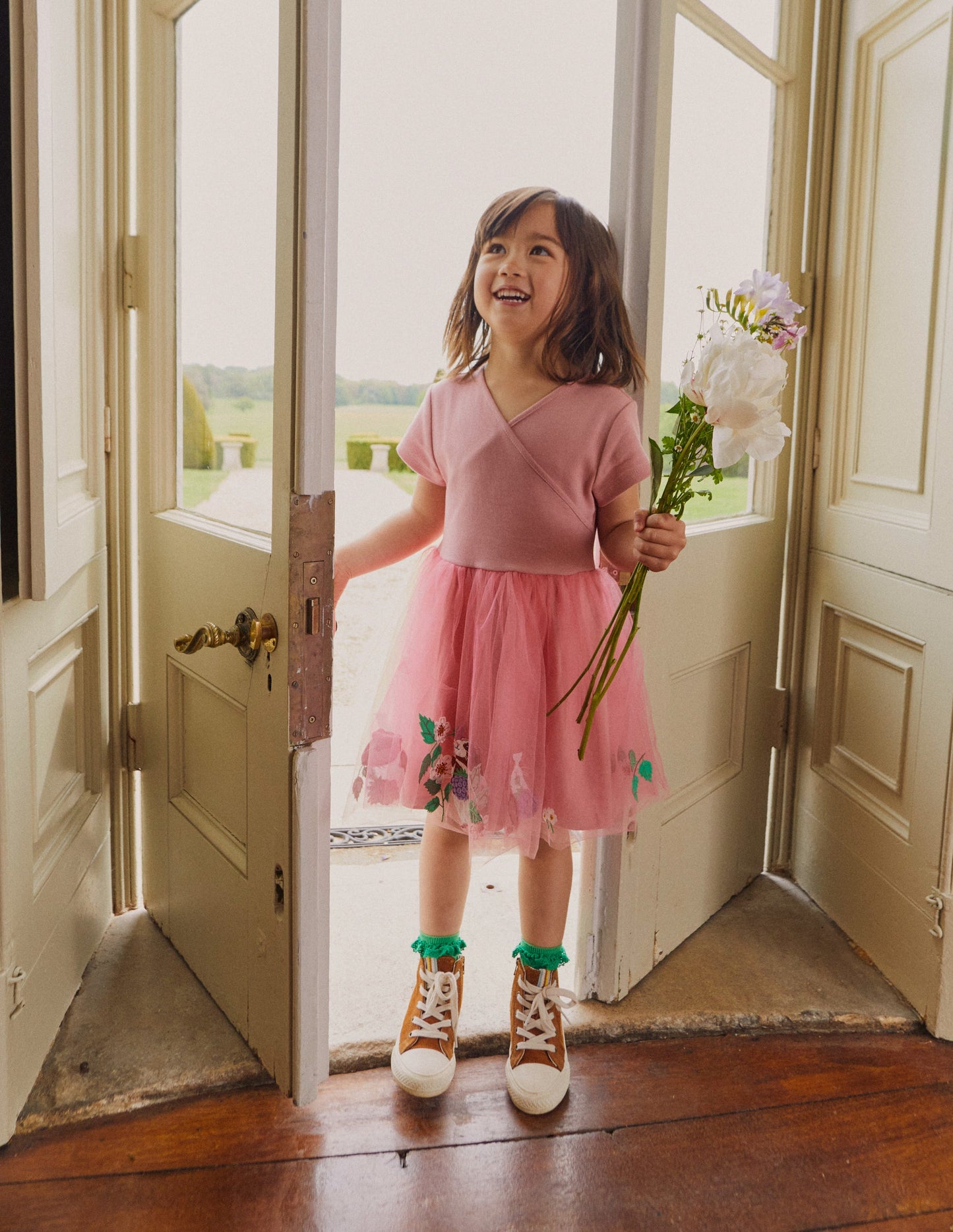 Applique Tulle Ballet Dress-Almond Pink