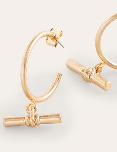 T-bar Hoop Earrings-Gold