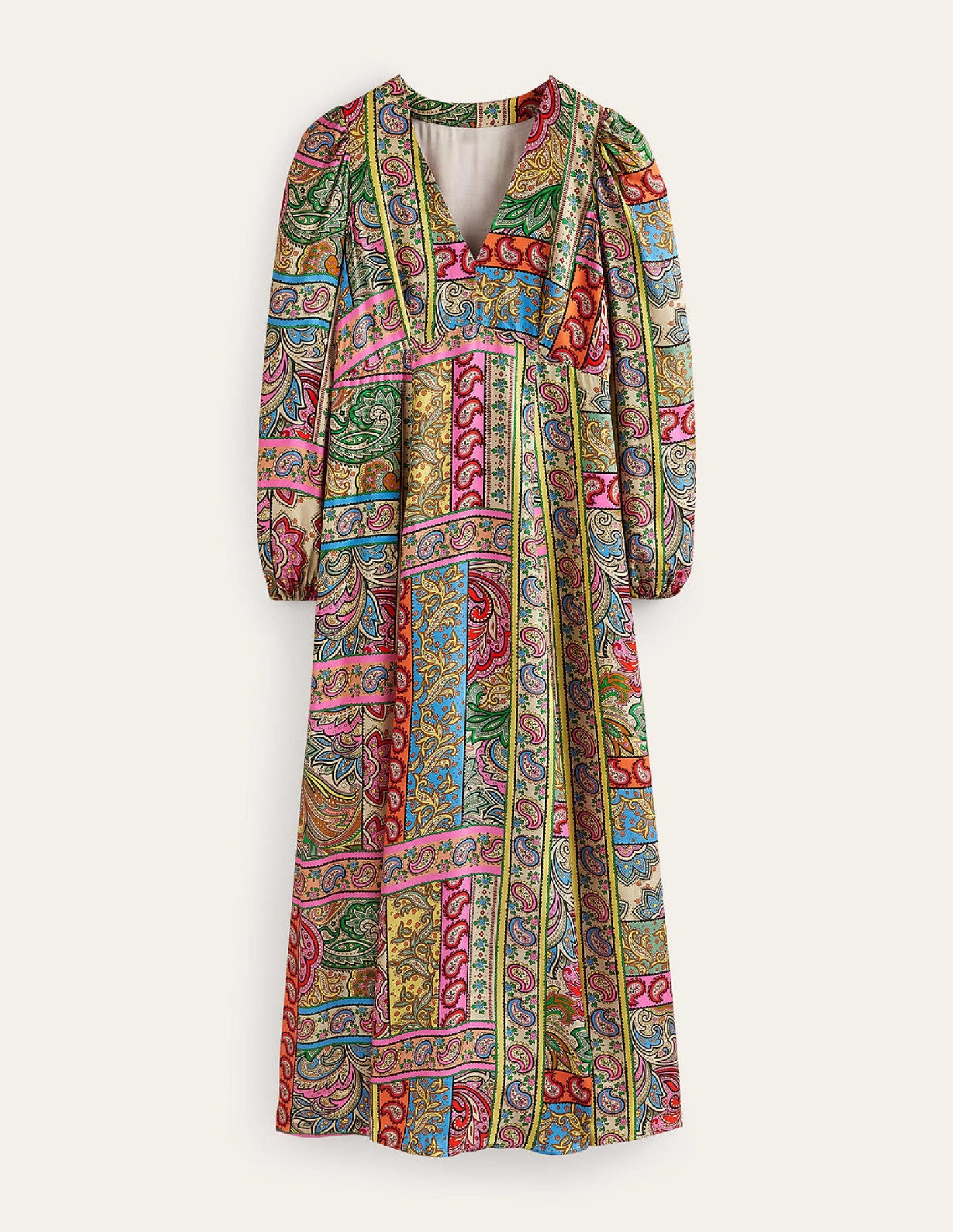 Blouson Sleeve Maxi Tea Dress-Multi, Patchwork