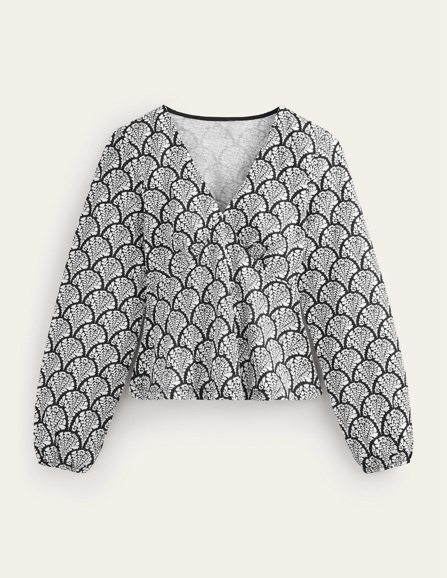 V-Neck Peplum Top-Black, Blossomy