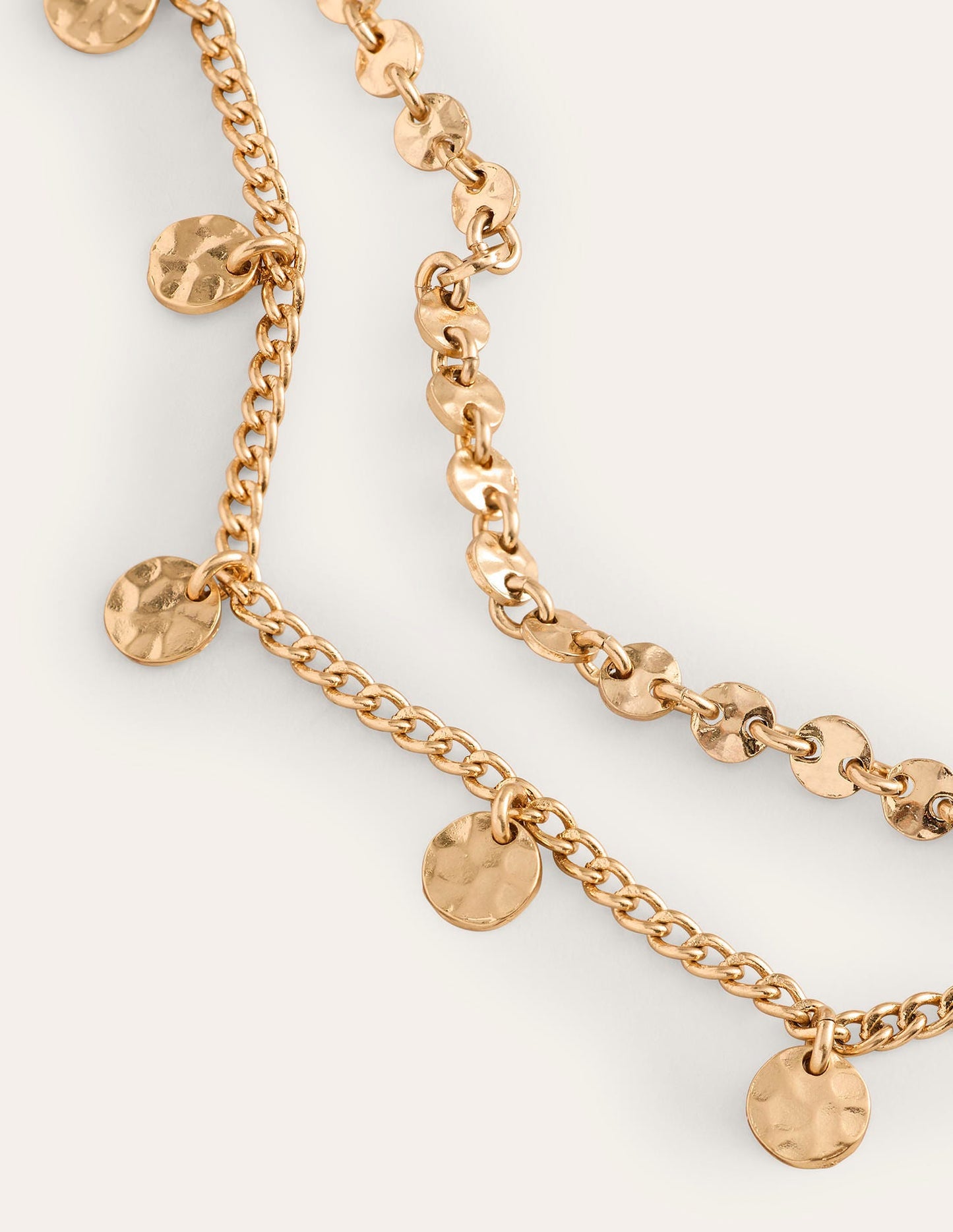 Hammered Disk Layered Necklace-Gold Colour
