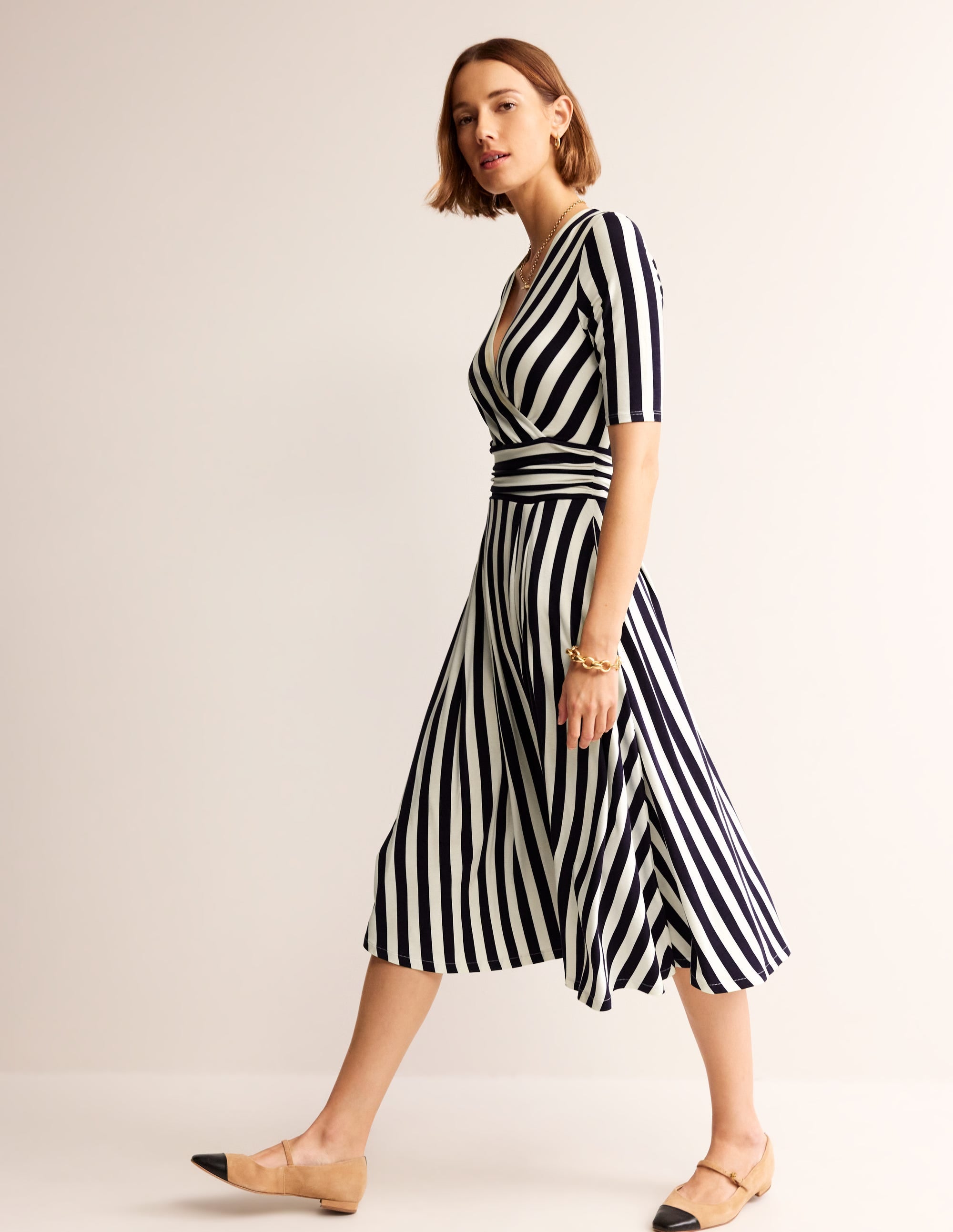 Kassidy Jersey Midi Dress French Navy Ivory Stripe Boden USA