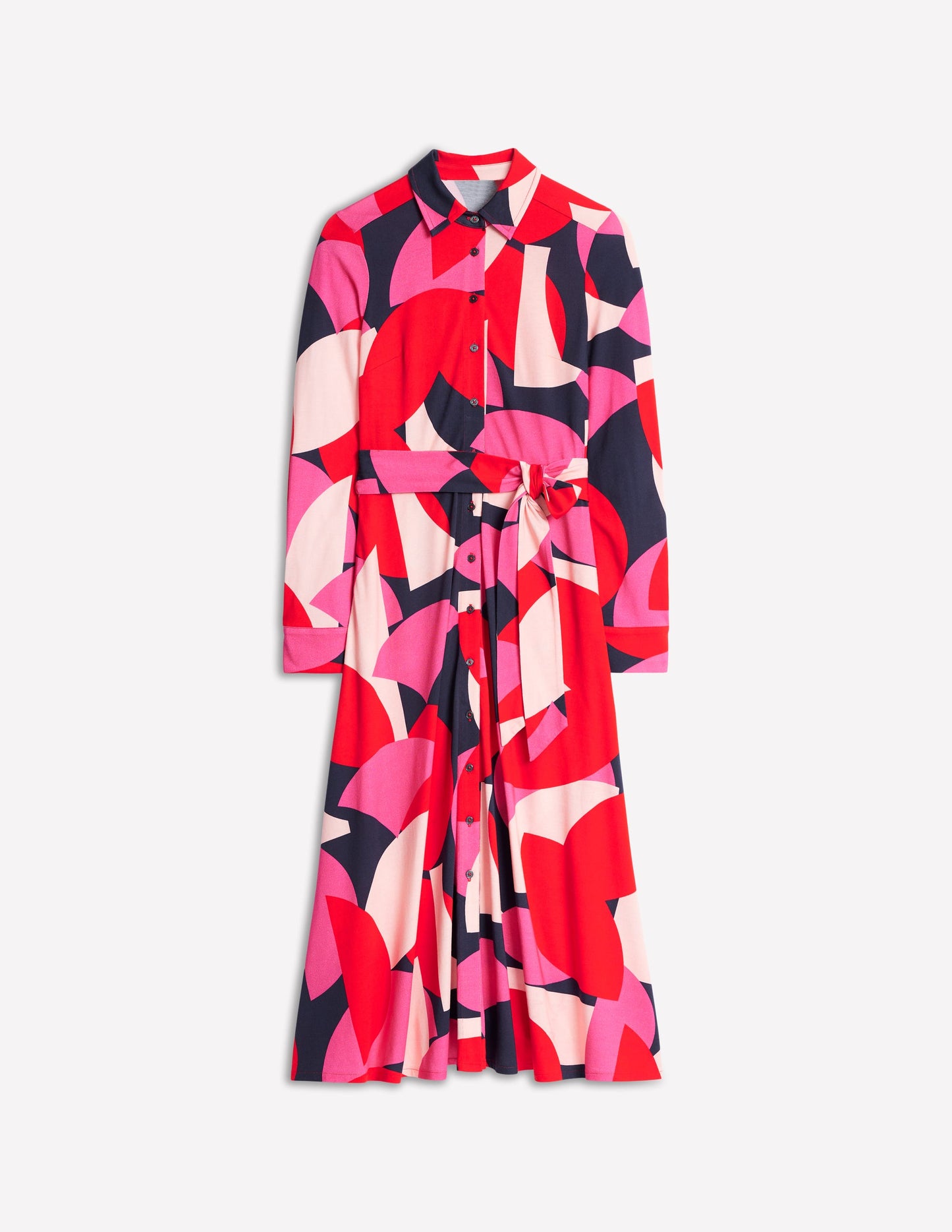 Marcia Jersey Shirt Dress-Poppy Red, Geometric Shuffle