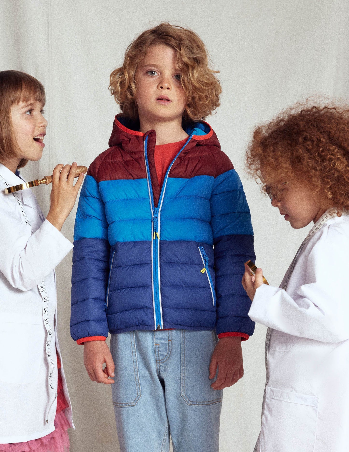 Pack-away Padded Jacket-Blue Colour Block