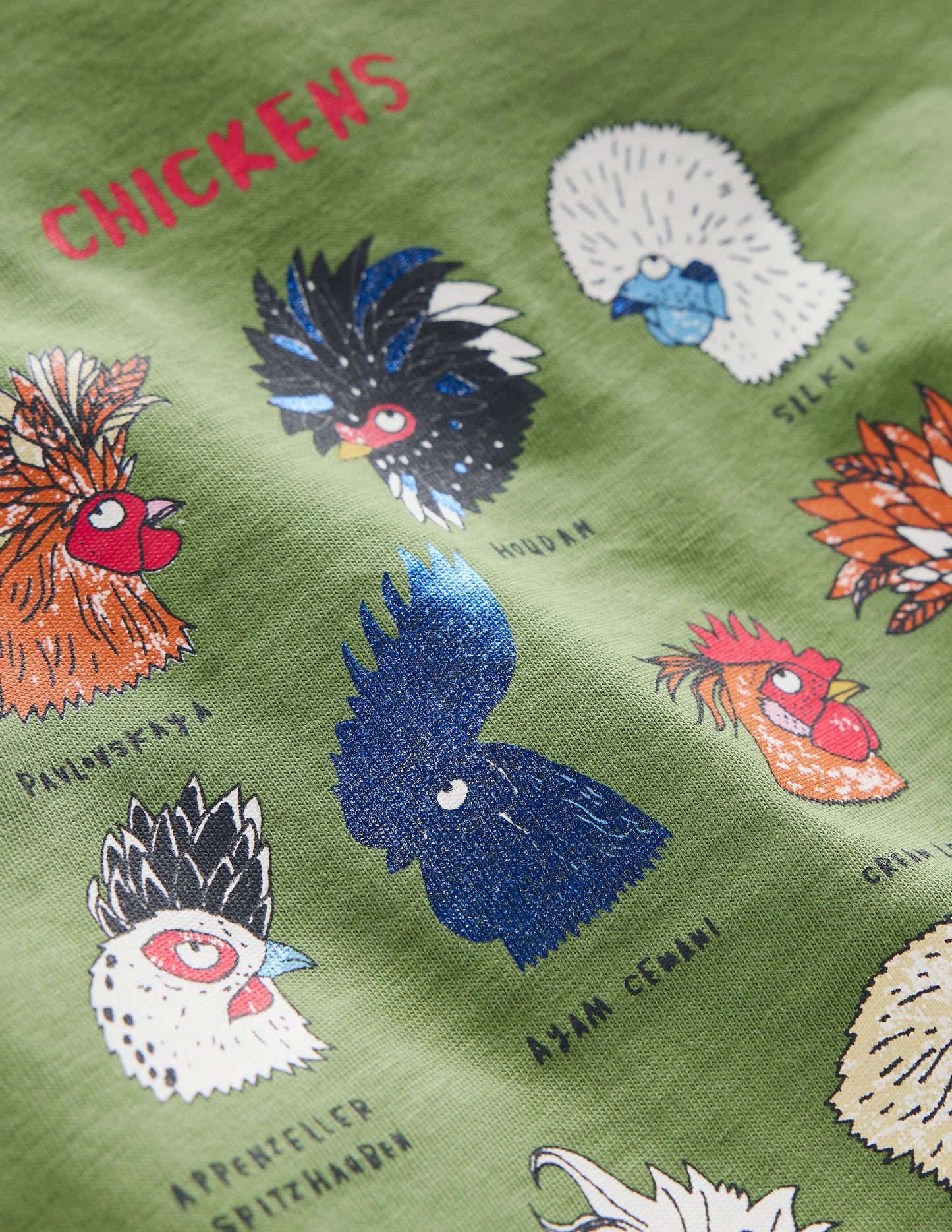 Short Sleeve Graphic T-shirt-Leaf Green Chickens