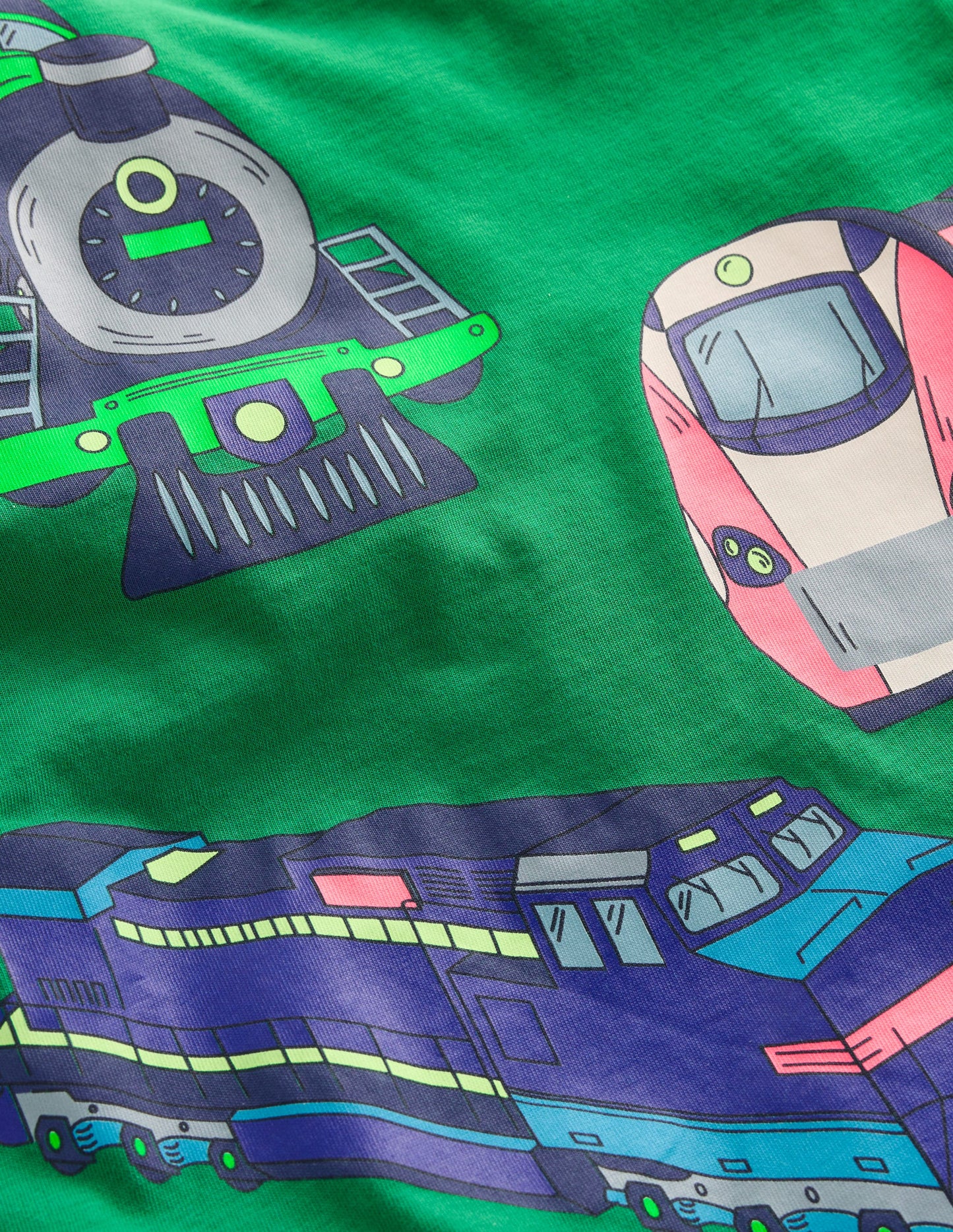 Long Sleeve Printed T-shirt-Pine Green Trains