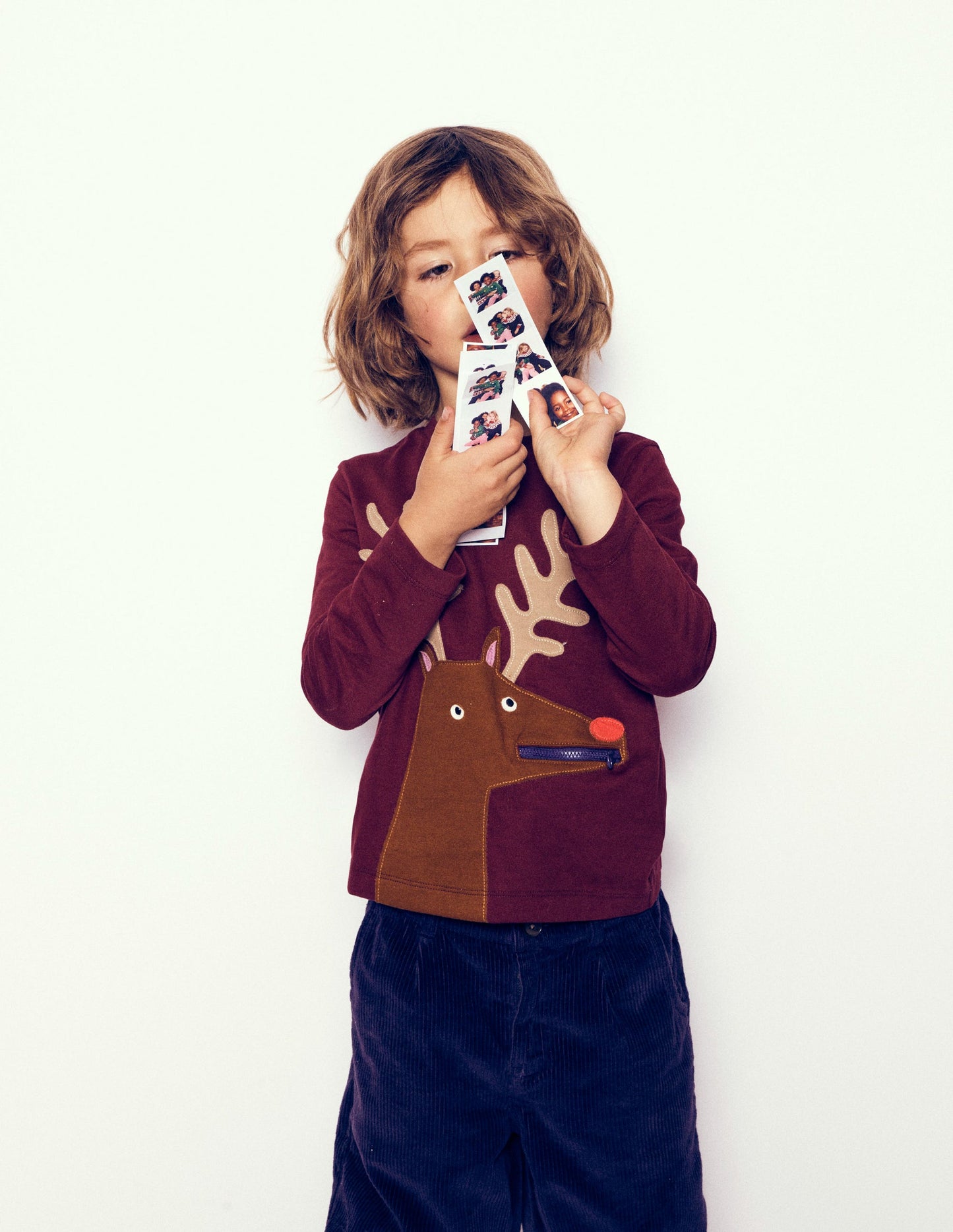 Zip Detail Appliqué T-shirt-Port Reindeer