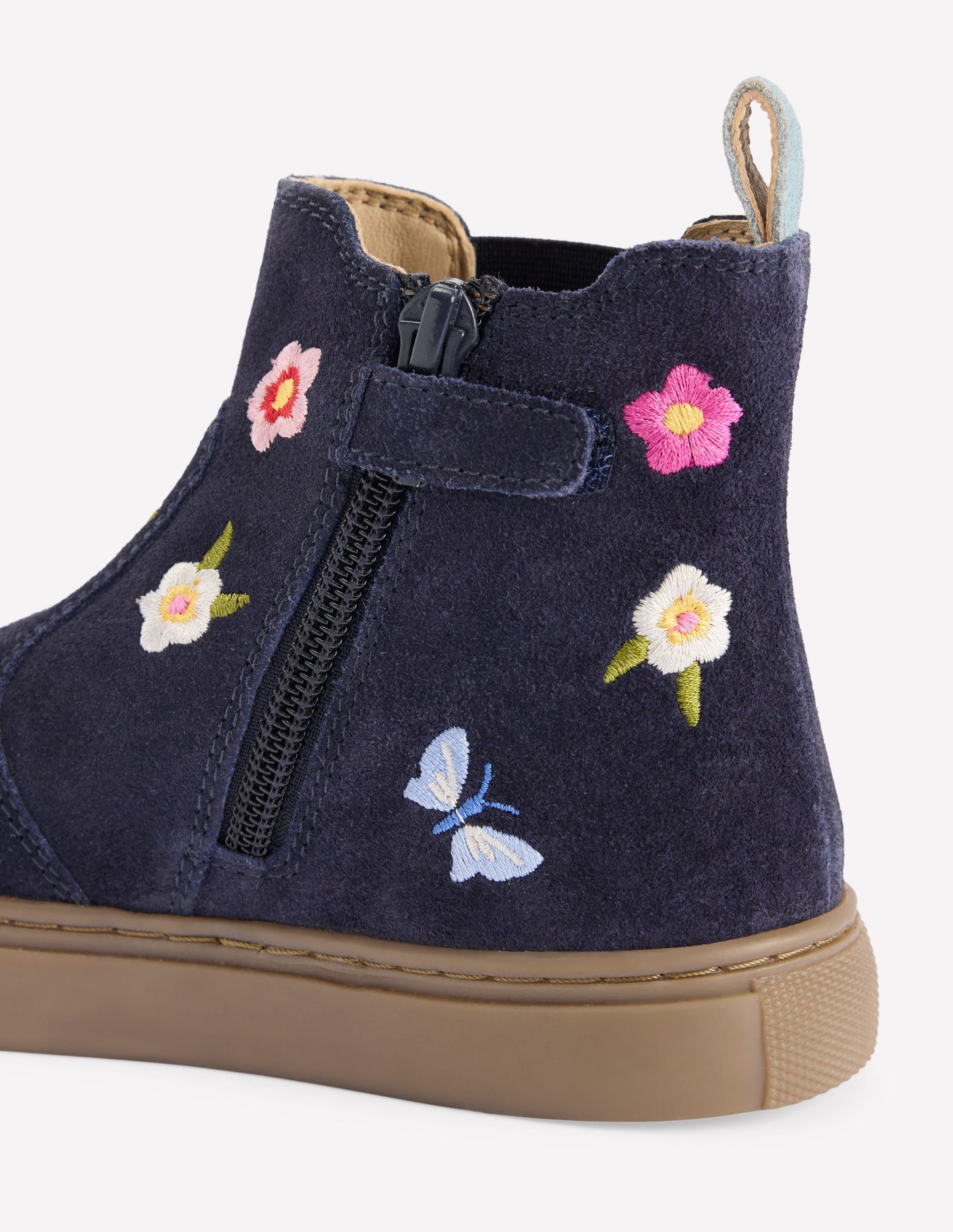 Embroidered Ankle Boots-Navy Floral Embroidery
