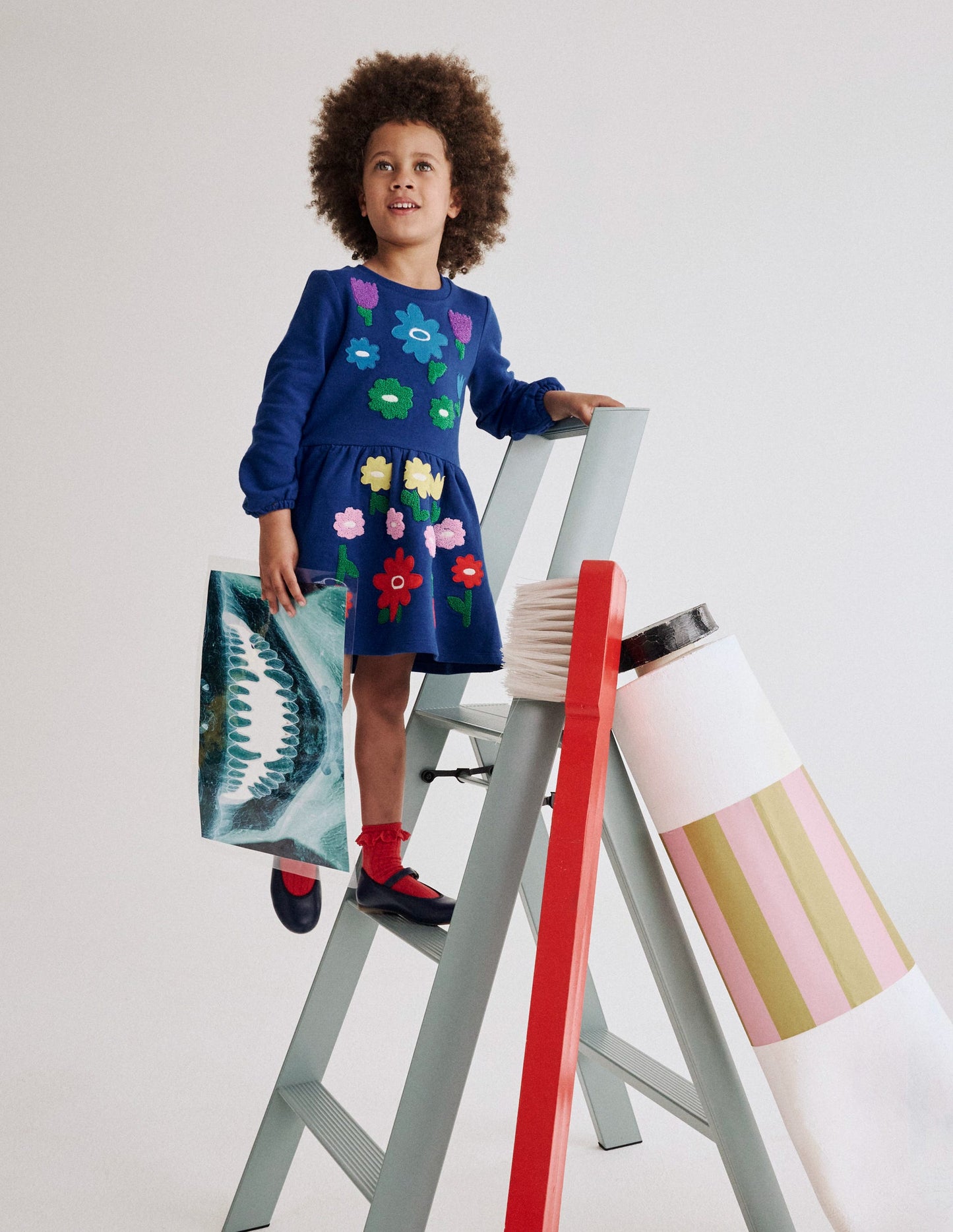 Applique Sweatshirt Dress-Sapphire Blue Flowers