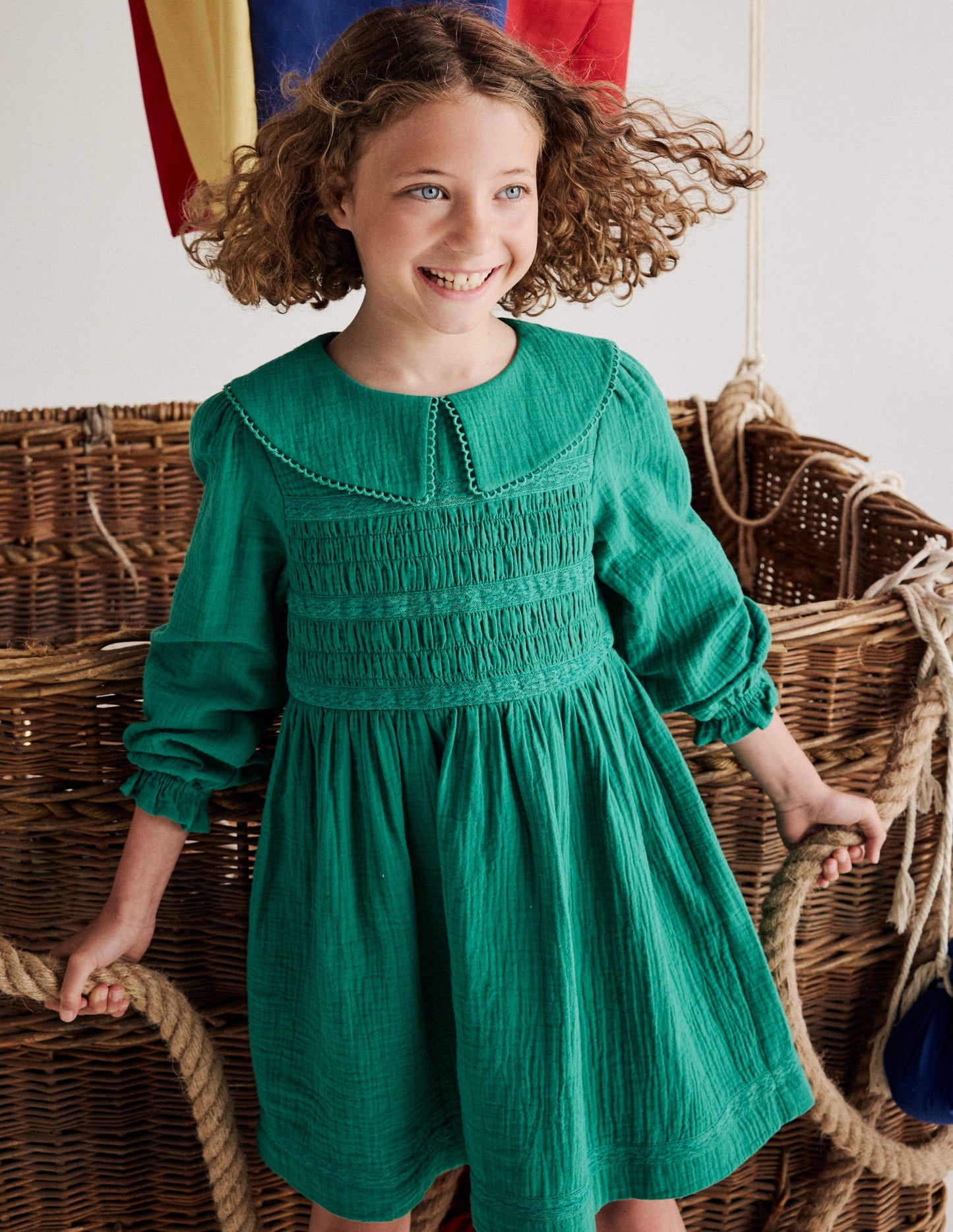 Double Cloth Collared Dress-Shady Green