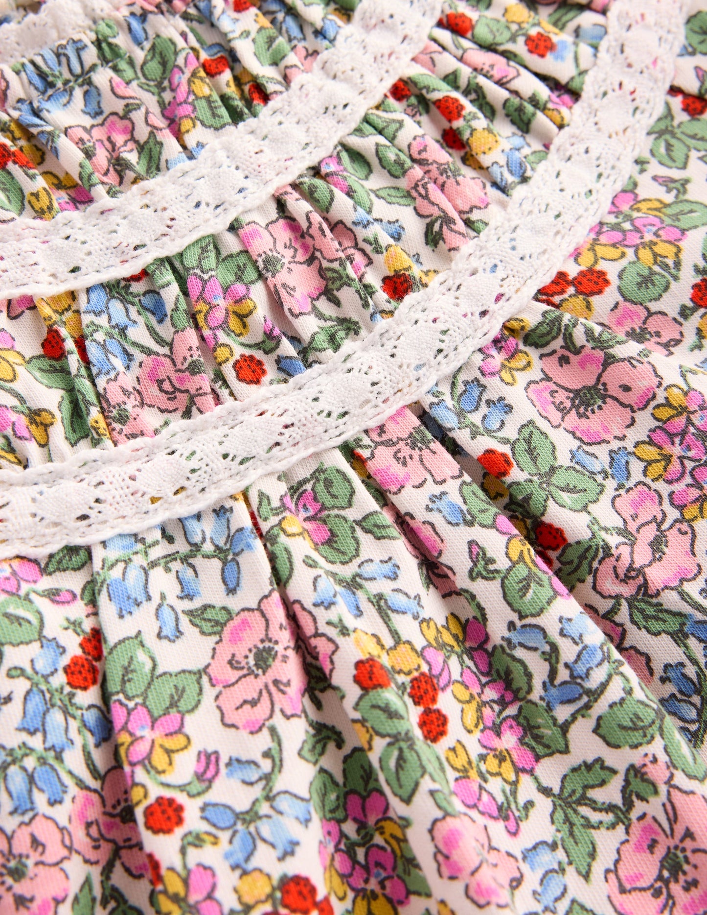 Pretty Lace Trim Jersey Dress-Soft Ivory Berry Floral