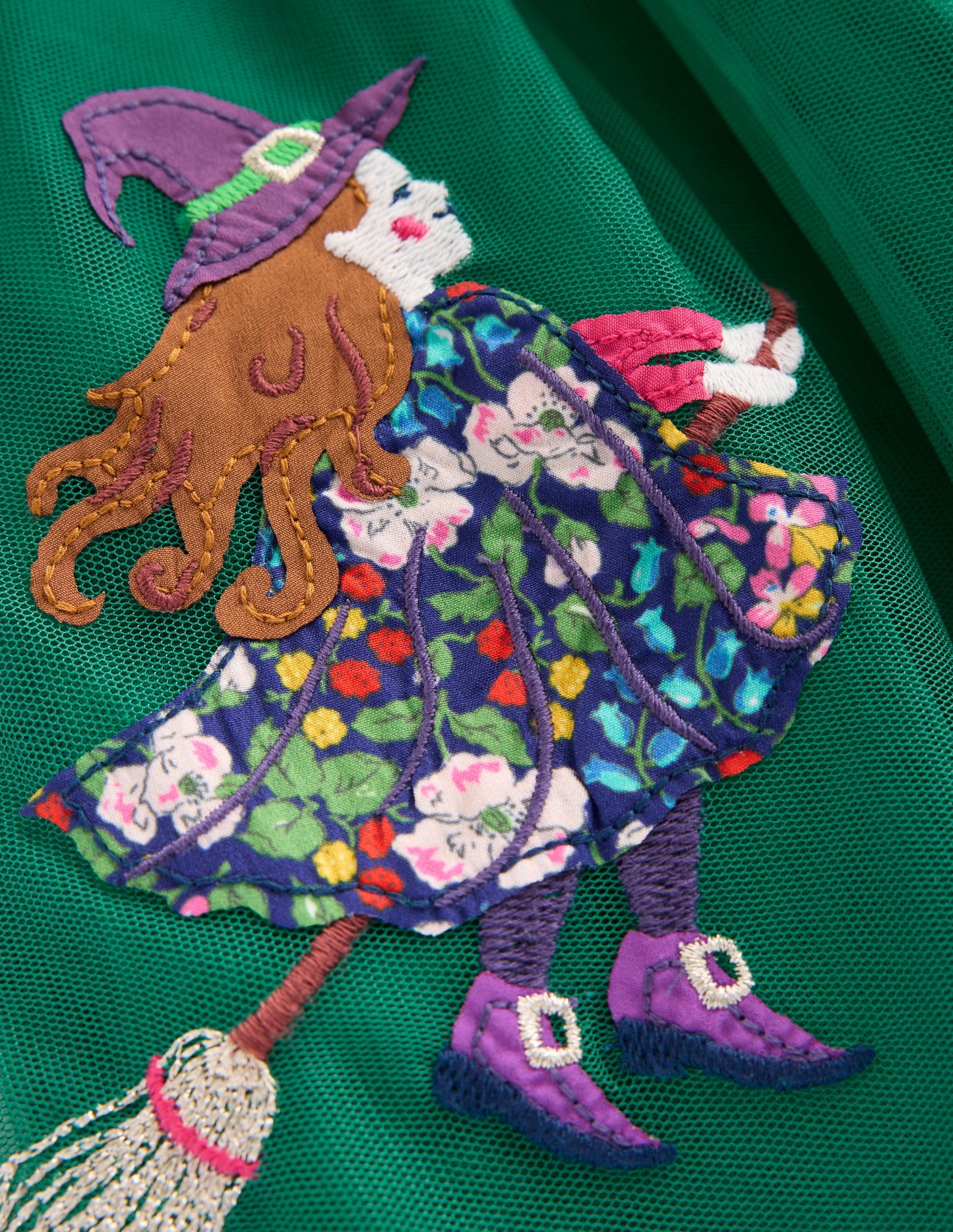 Velour Tulle Appliqué Dress-Jewel Green Halloween