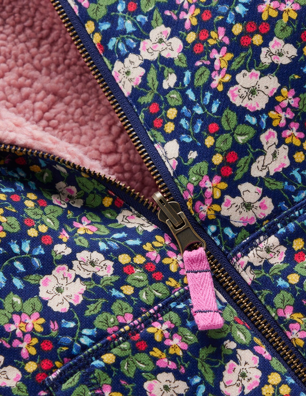 Reversible Borg Hoodie-Starboard Blue Berry Floral