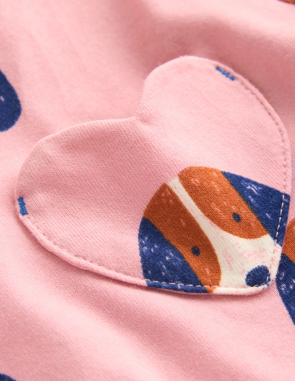 Heart Pocket Fun Jersey Dress-Vintage Pink Spaced Pups