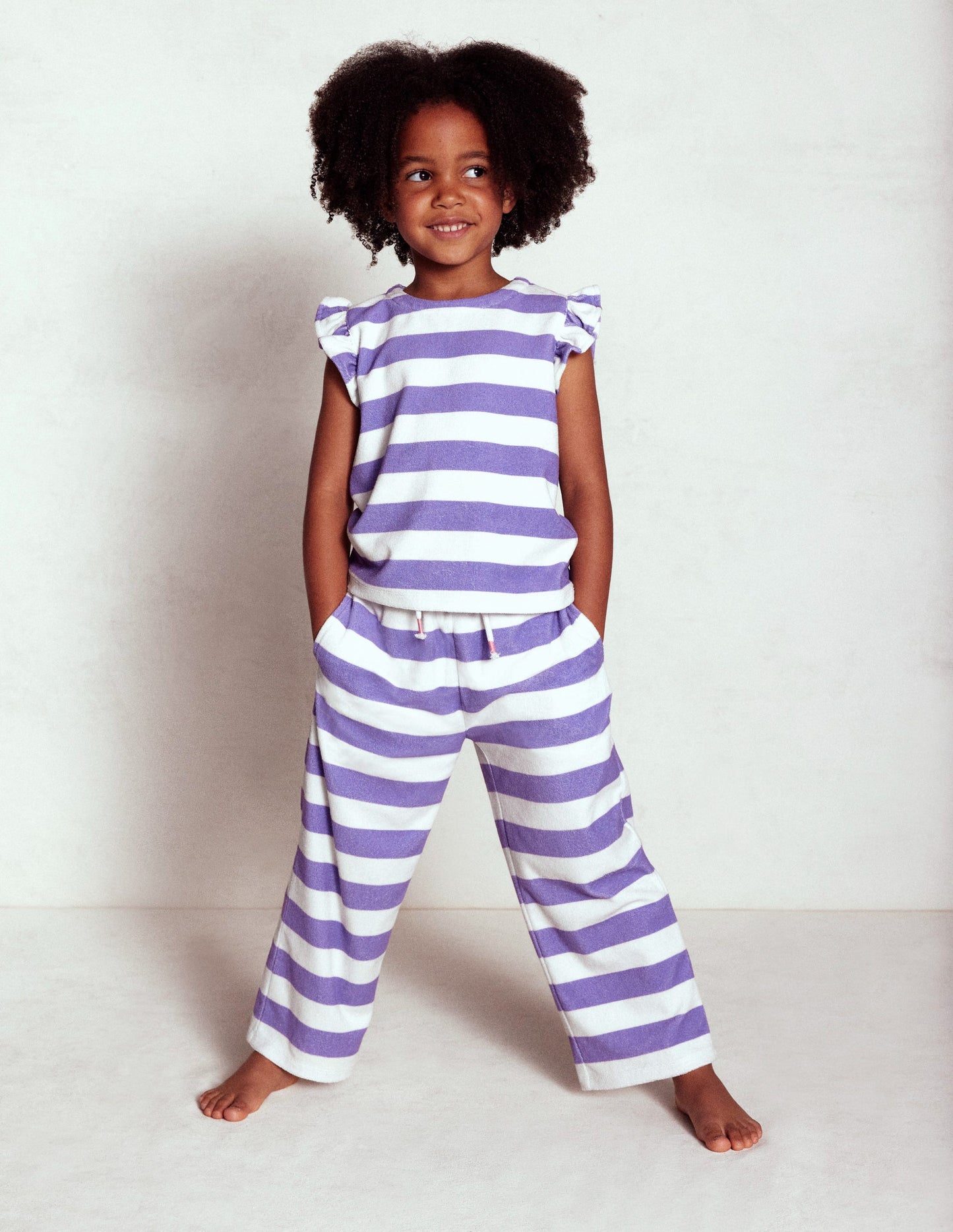 Towelling Pants-Soft Ivory/Aster Purple