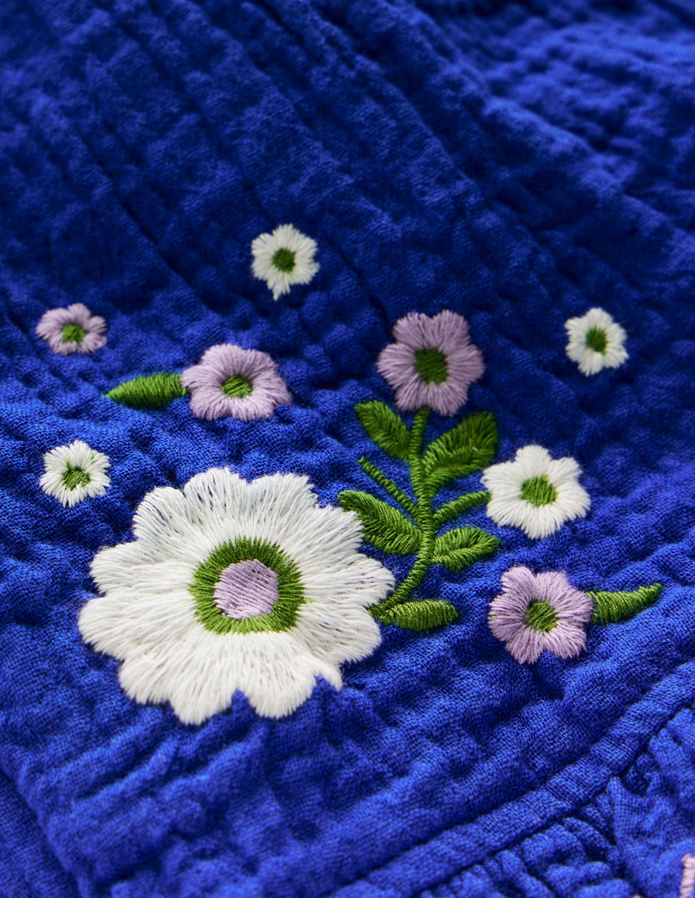 Double Cloth Frill Hem Shorts-Bright Blue Embroidered