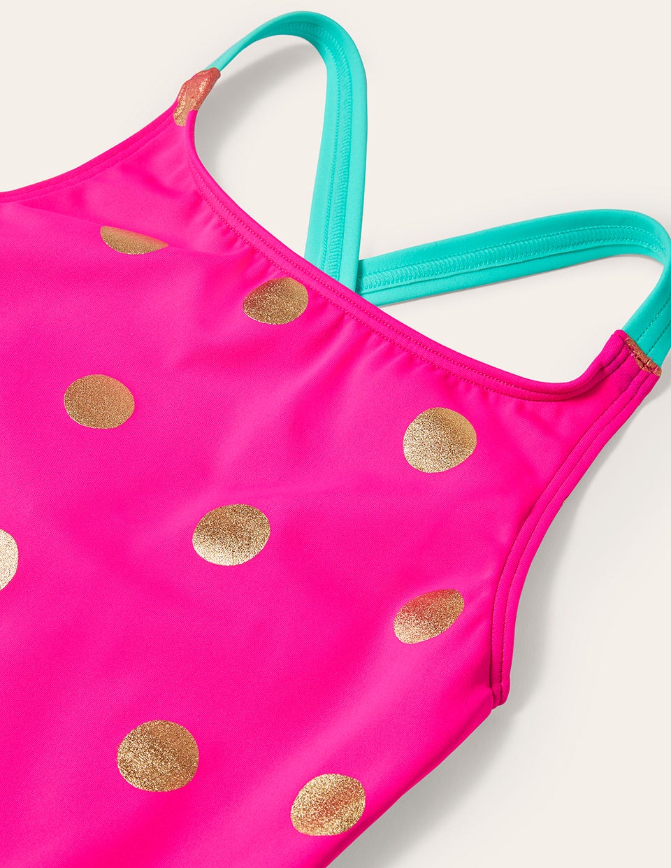 Cross-back Printed Swimsuit-Fuchsia Pink, Gold Foil Spot