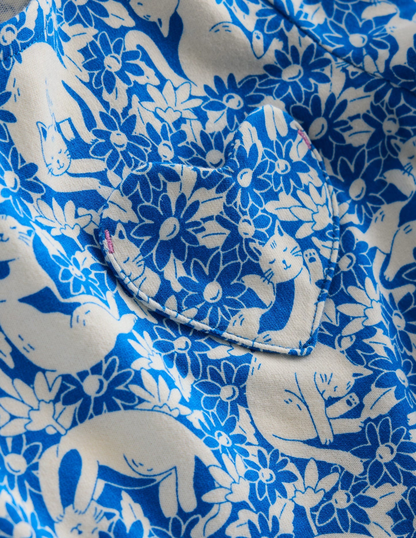 Heart Pocket Fun Jersey Dress-Kingfisher Blue Kitten Meadow