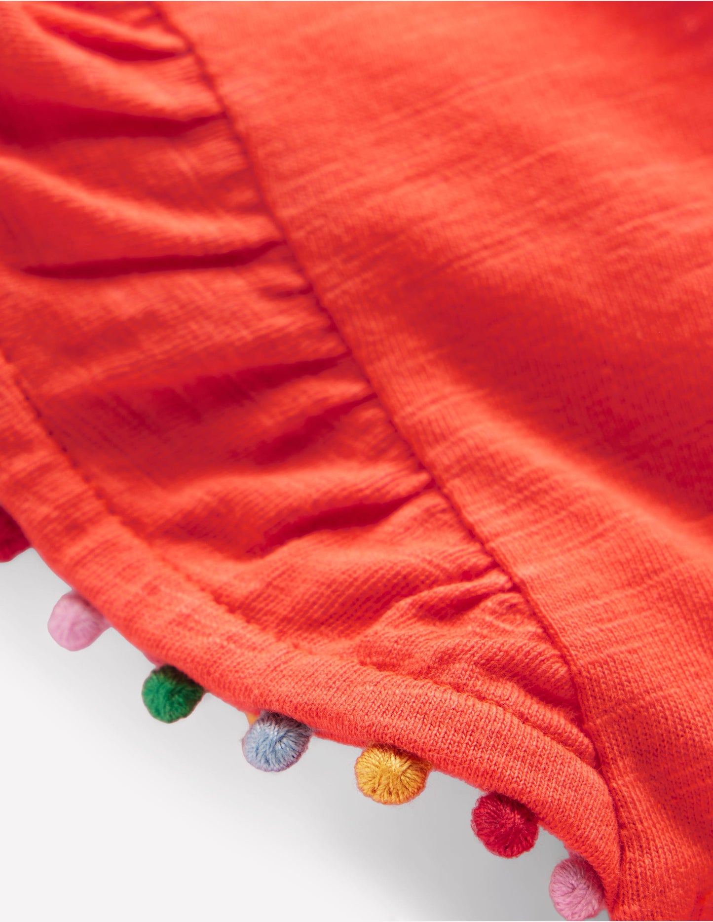Frill Sleeve Pom Top-Coral Orange