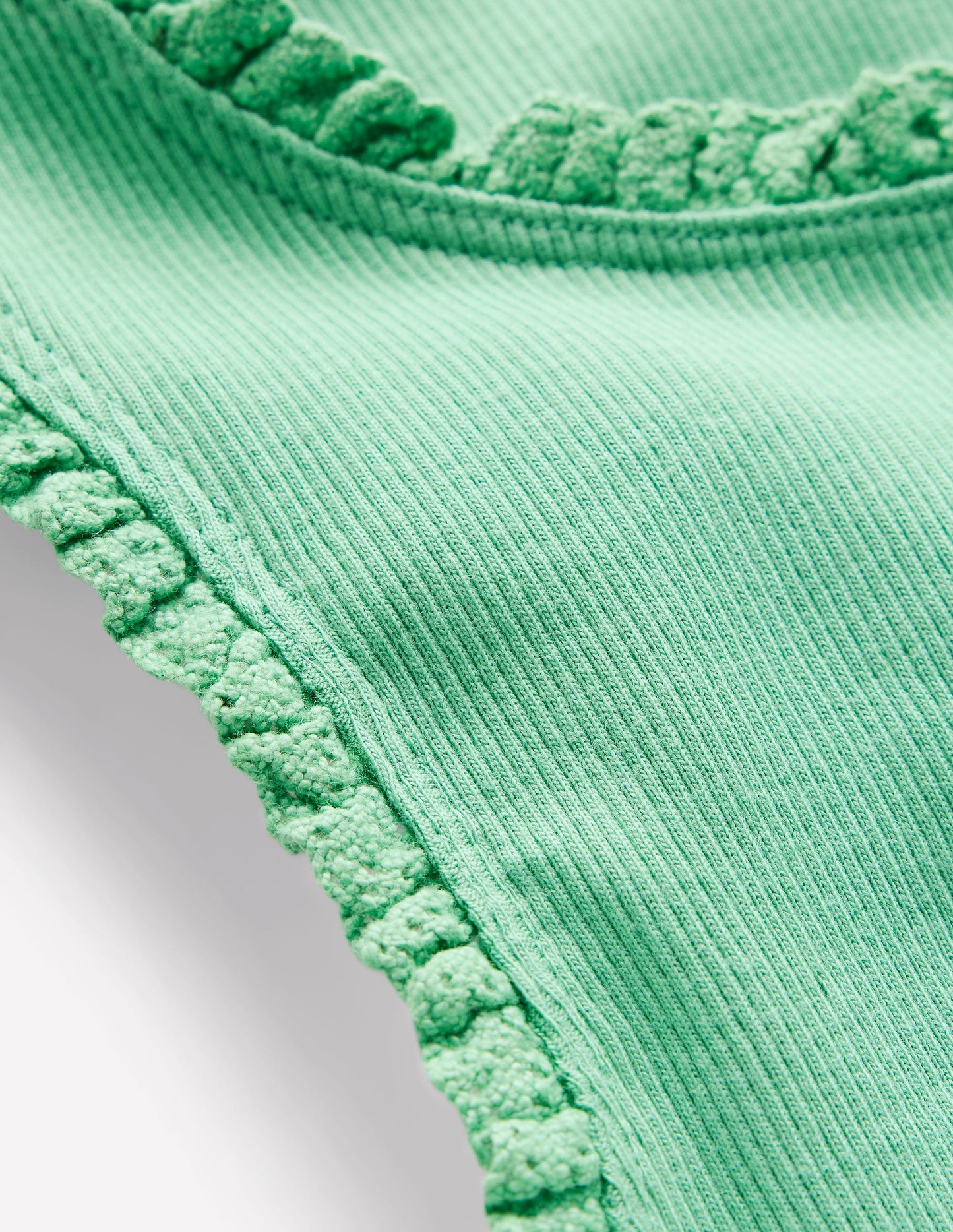 Ribbed Lace Trim Tank Top-Aloe Green