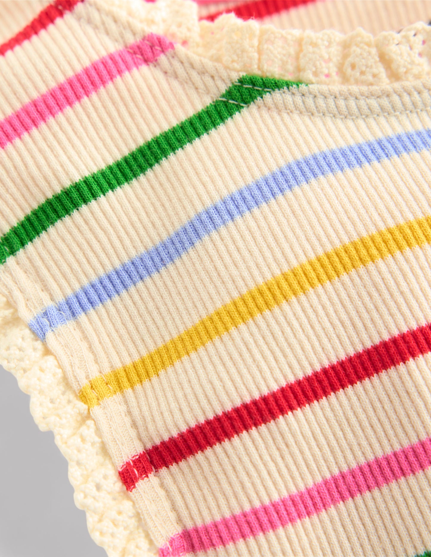 Ribbed Lace Trim Tank Top-Multi Stripe