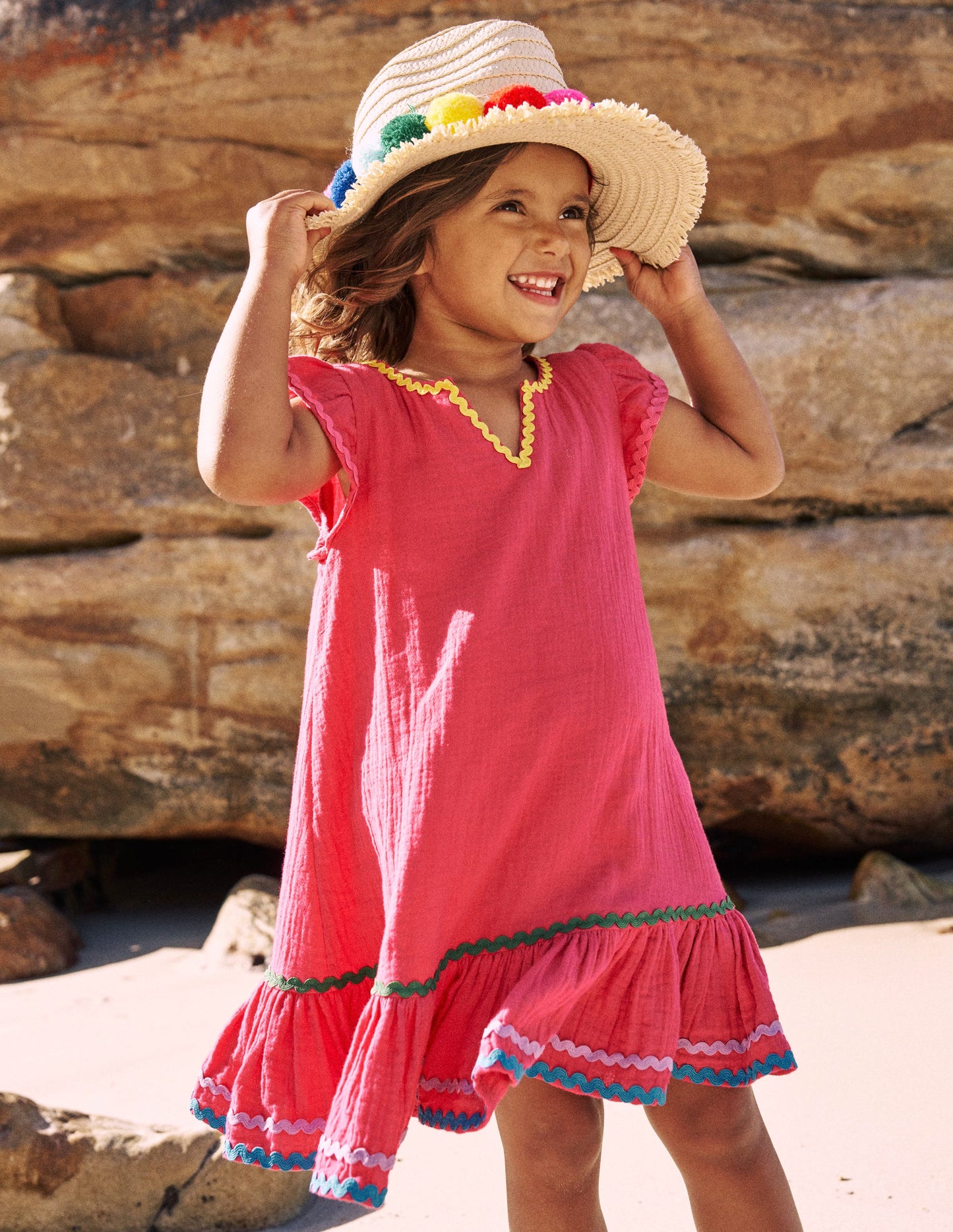 Emmy Woven Beach Dress-Raspberry Pink