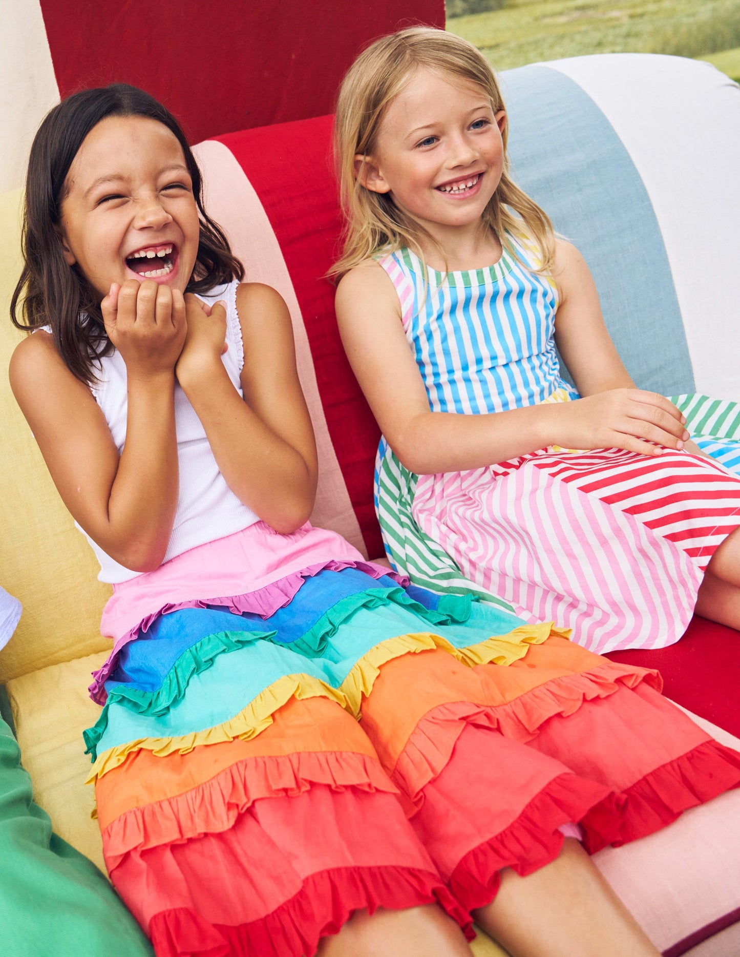 Ruffle Midi Skirt-Rainbow Tiers