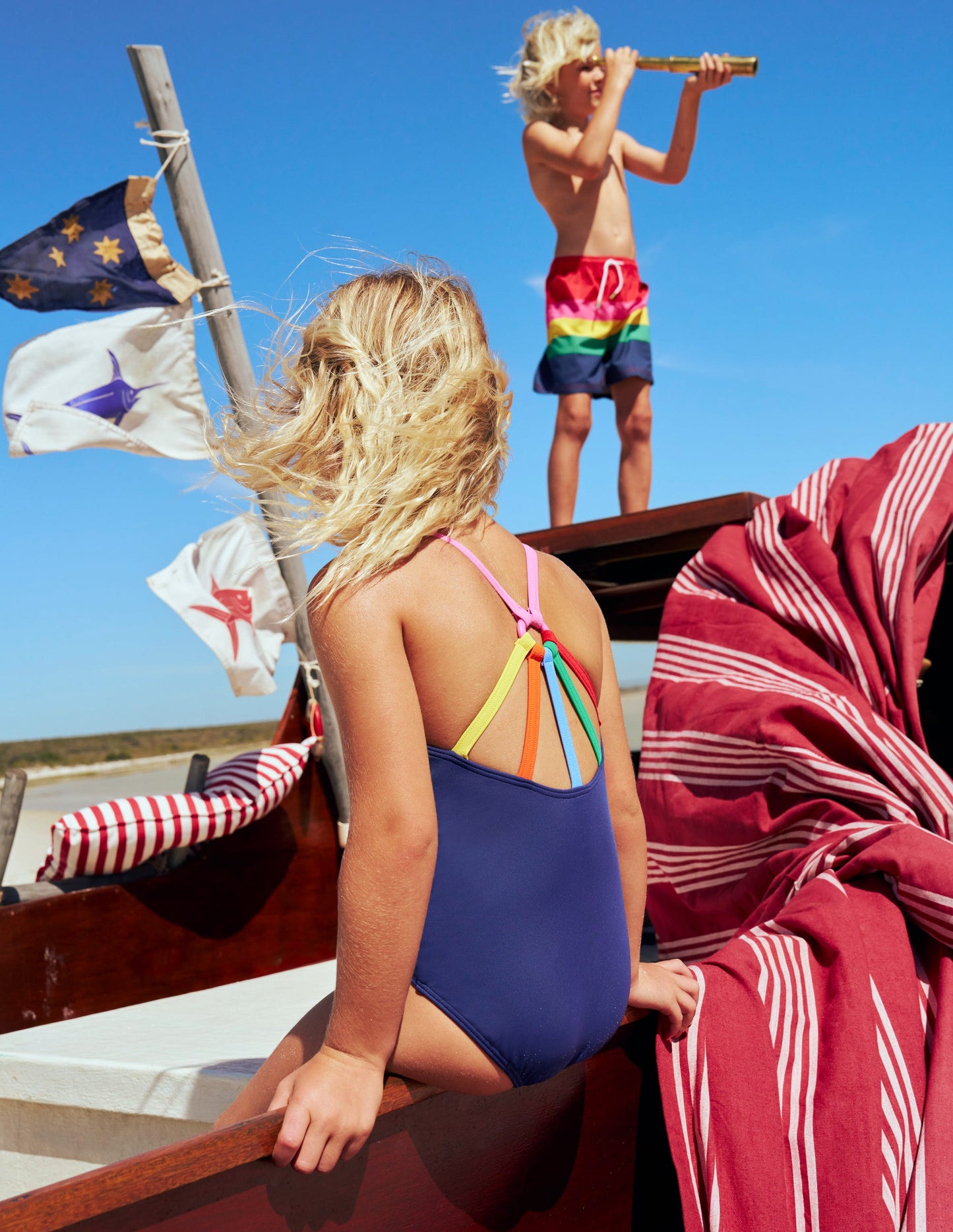 Selena Rainbow Strap Swimsuit-College Navy