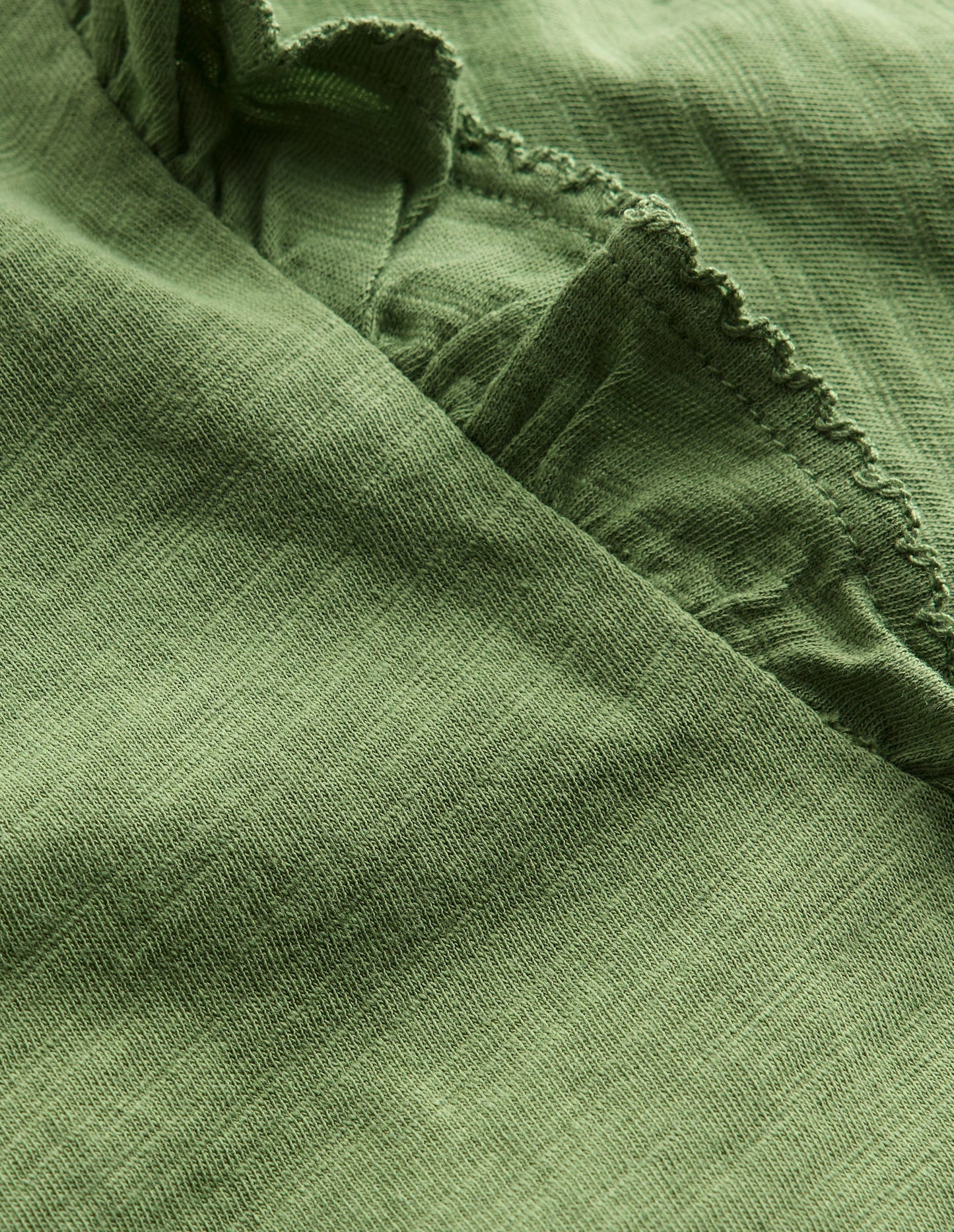 Frill Sleeve Slub Top-Safari Green