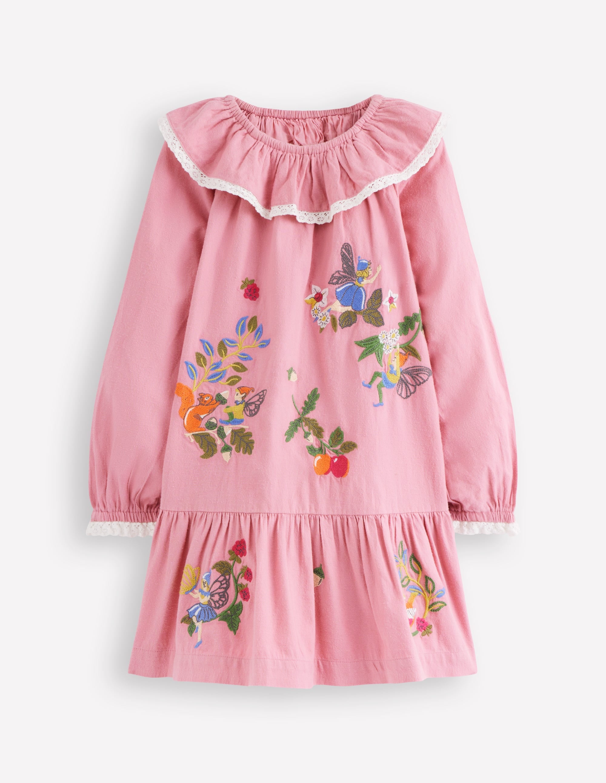 Lace Trim Woven Dress-Rose Pink Fairies