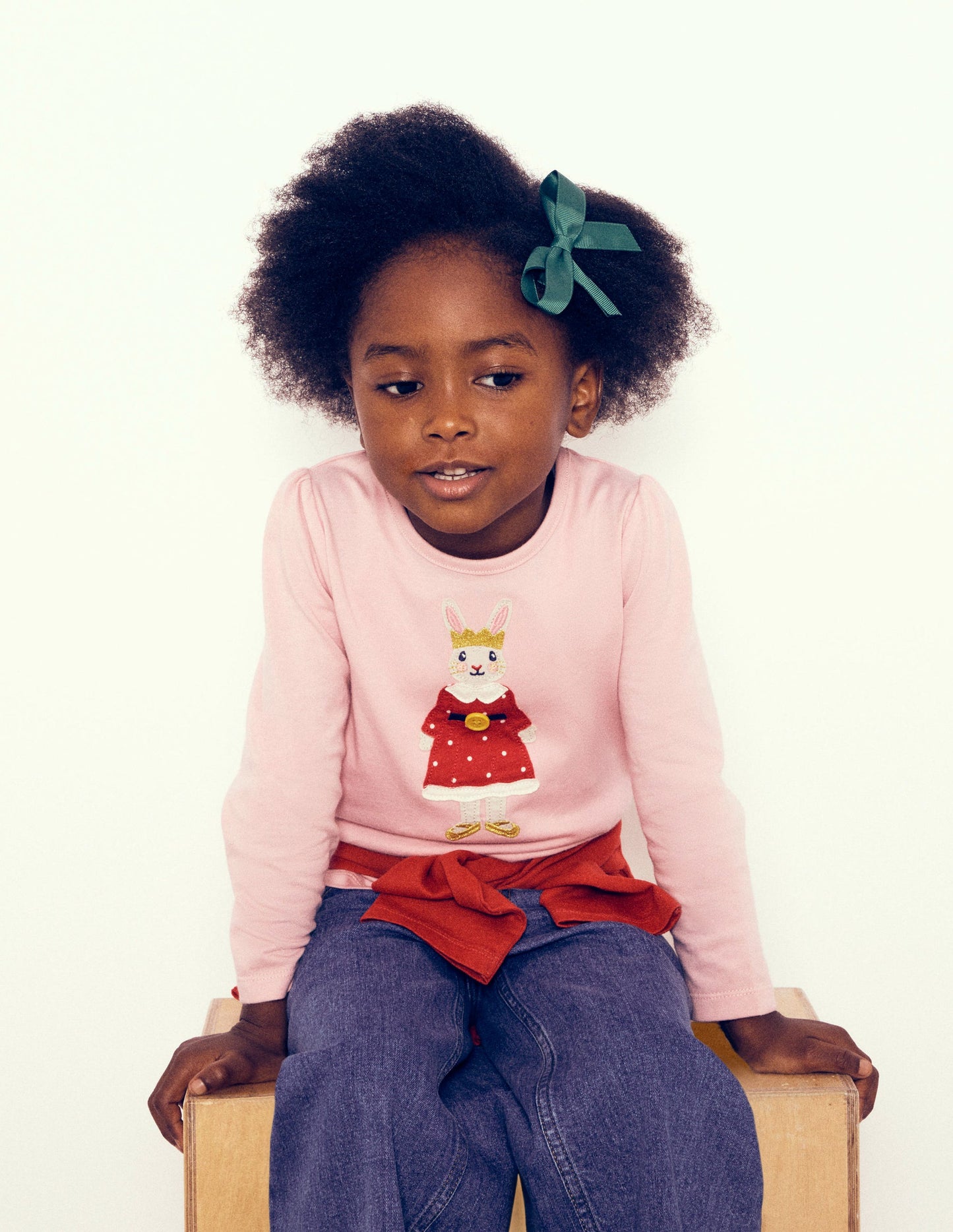 Puff Sleeve Dress Up Appliqué-Vintage Pink Christmas Bunny