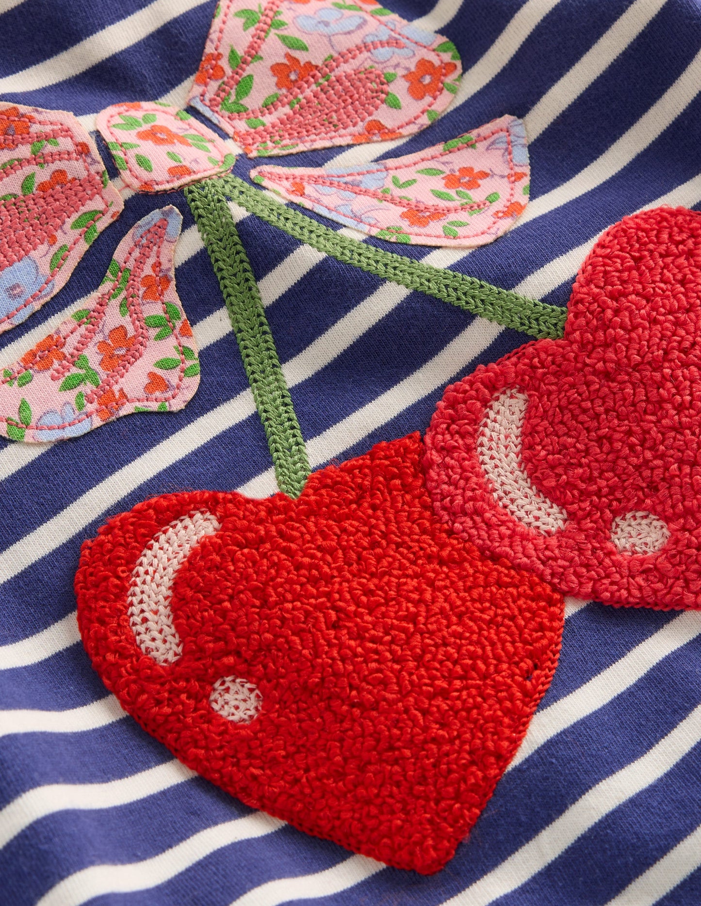 Frill Sleeve Appliqué T-shirt-Starboard Blue Cherry Hearts