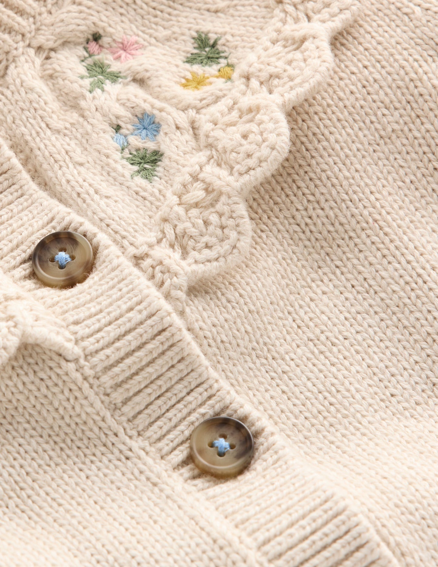 Embroidered Yoke Cardigan-Oatmeal Marl