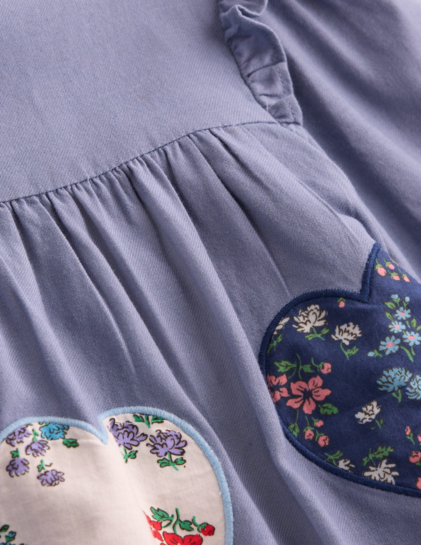 Heart Appliqué Dress-Dusty Blue Hearts