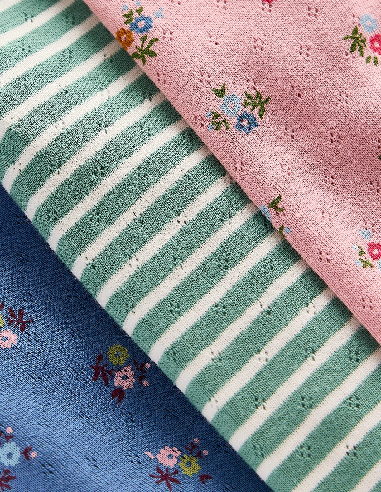 Pointelle 3-pack Leggings-Pink/Blue Ditsy Floral