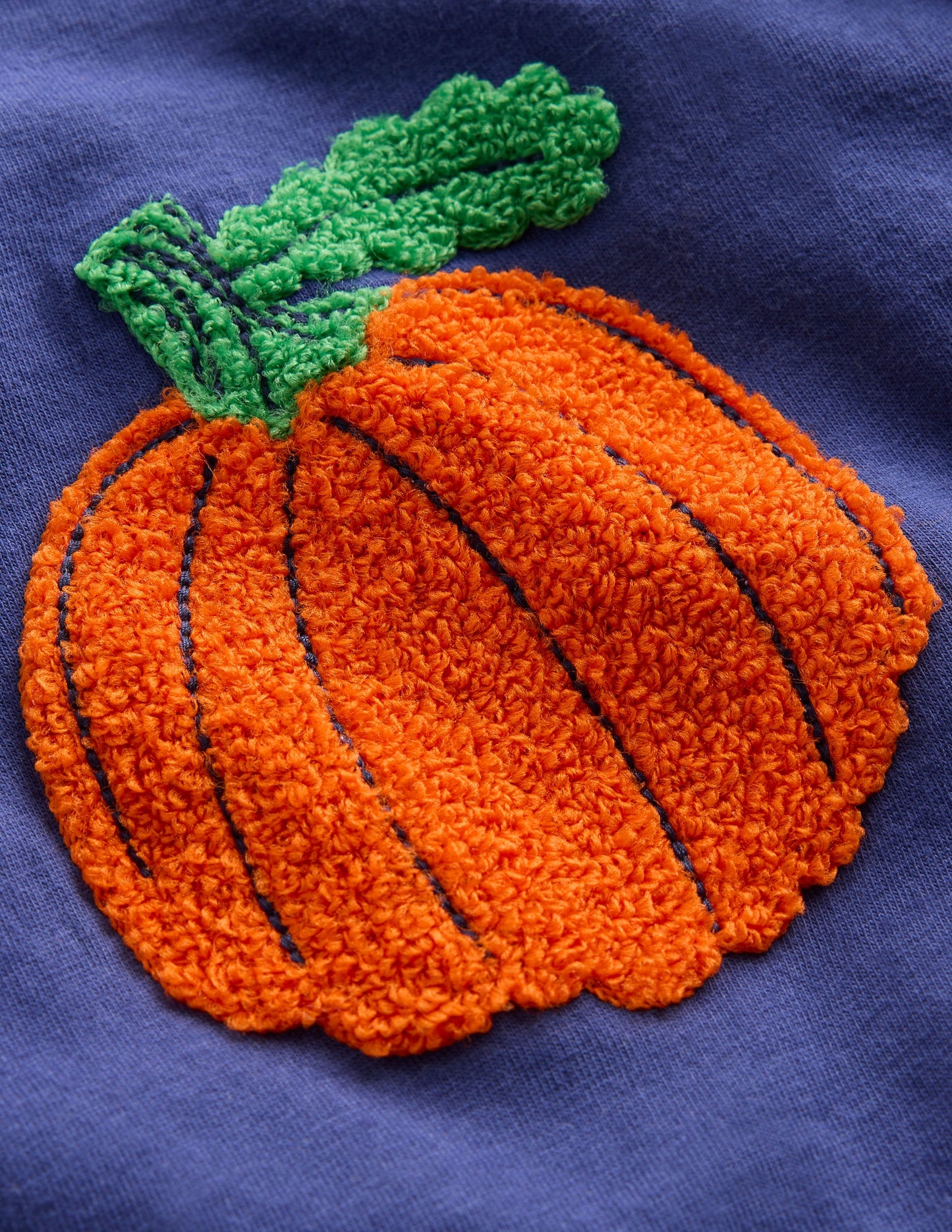 Long Sleeve Applique T-Shirt-Navy Pumpkin