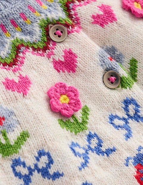 Edie Fair Isle Cardigan-Ecru Marl Flowers