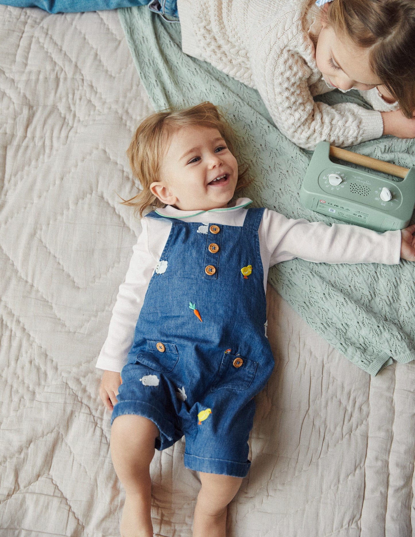 Embroidered Overalls Set-Denim Easter Embroidery