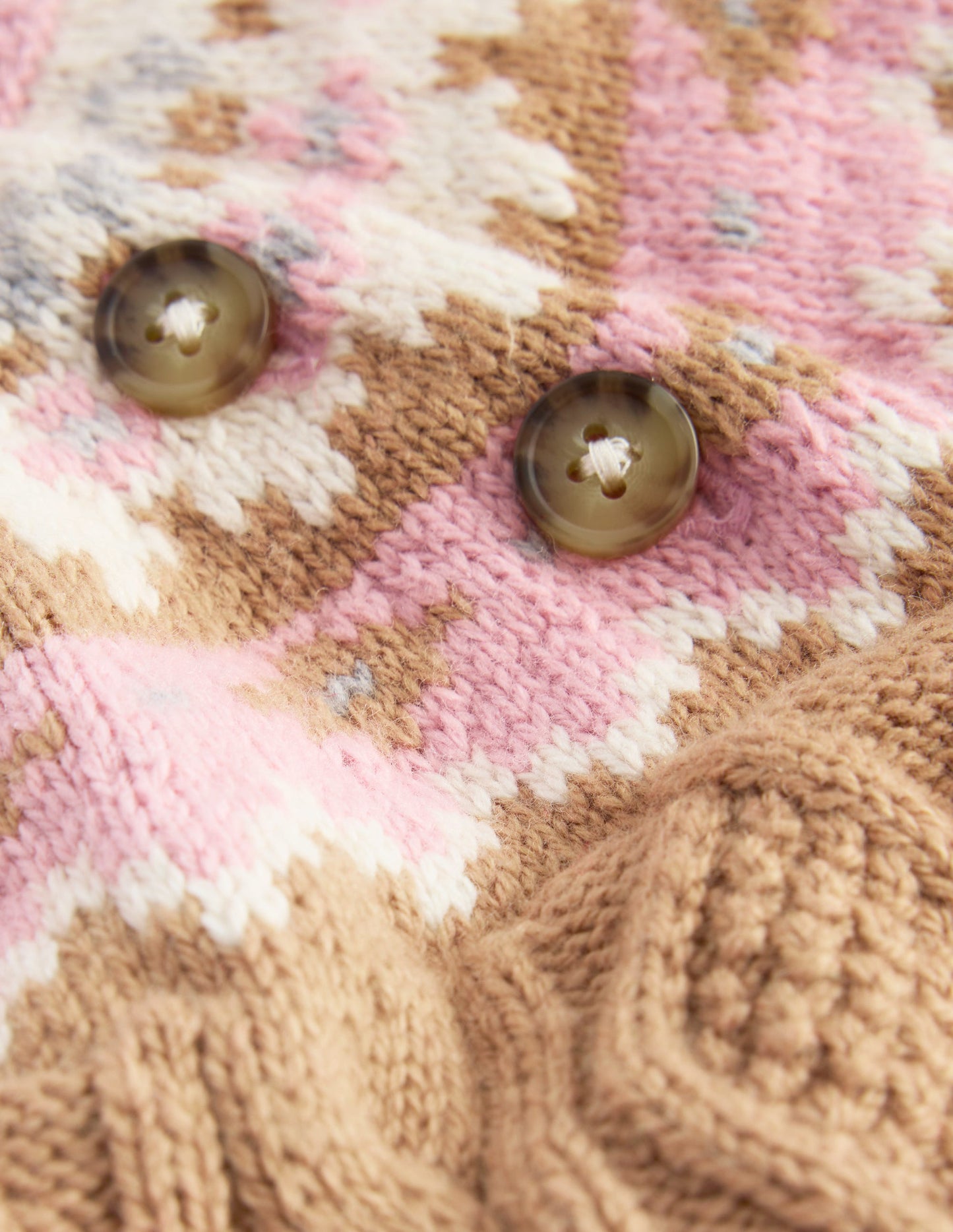 Girls Fair Isle Cable Sweater-Camel Melange Fair Isle