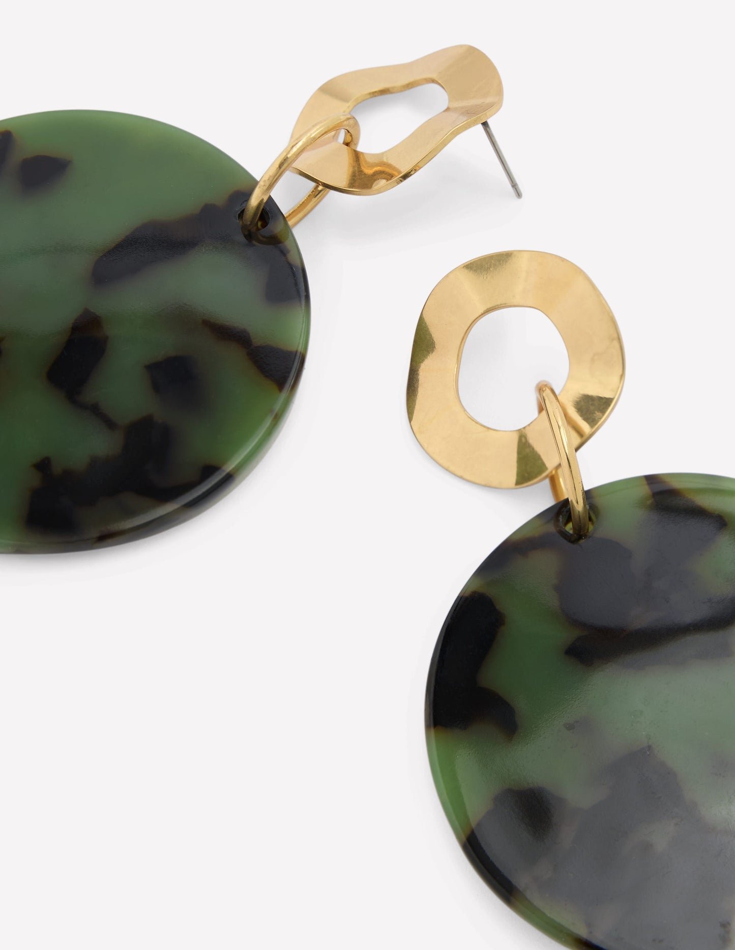 Resin Disc Earrings-Olive Green