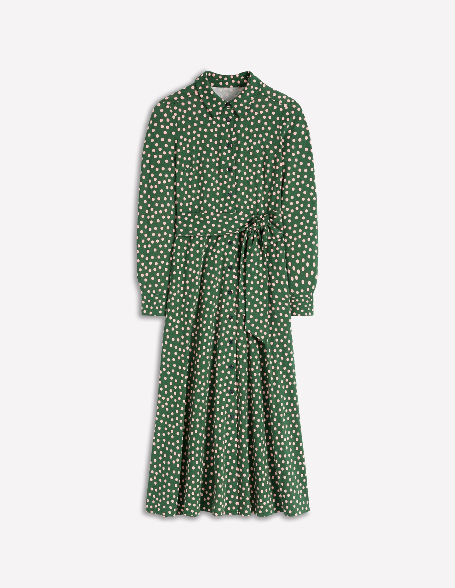 Marcia Jersey Shirt Dress-Hunter Green, Painted Dot