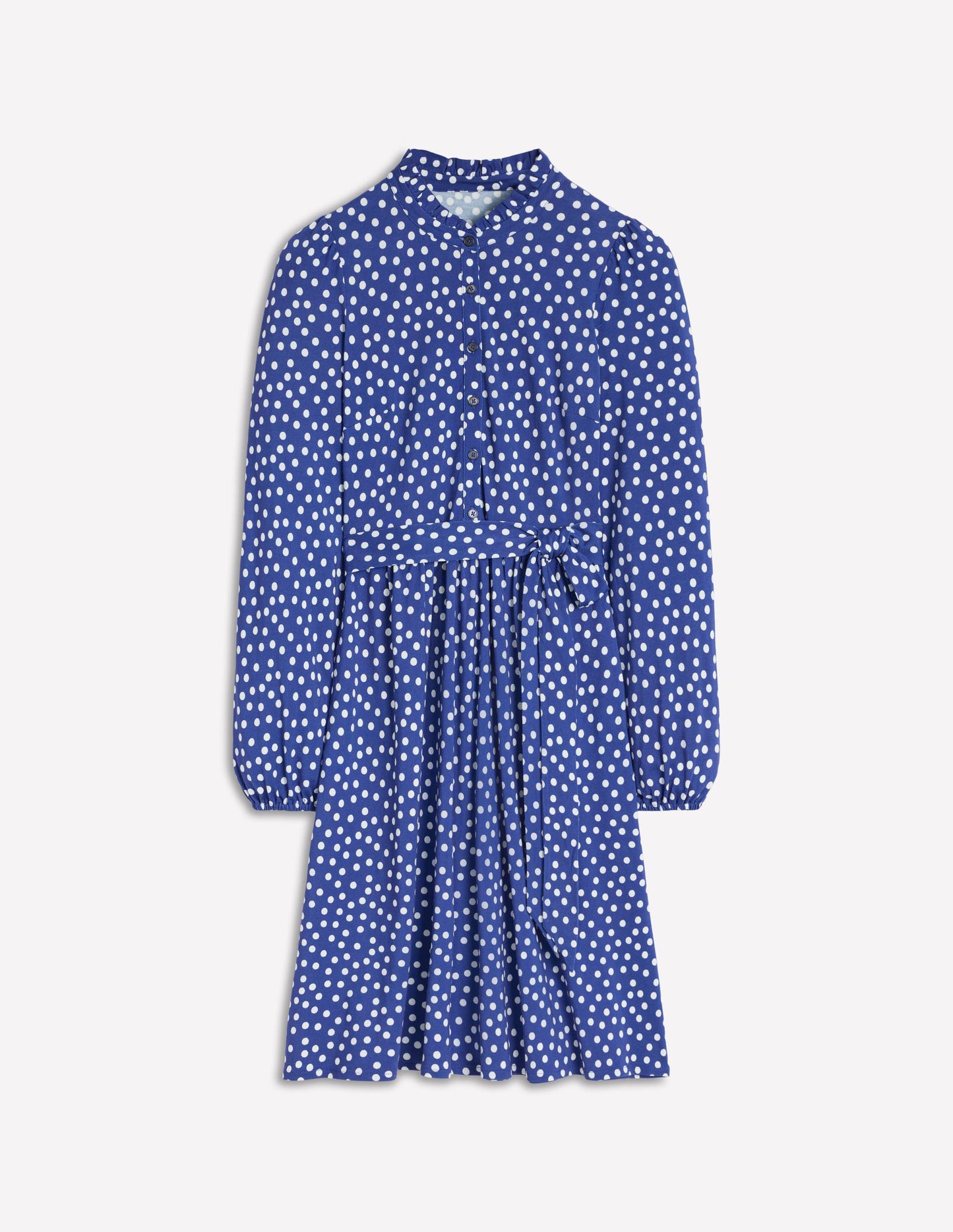 Willow Ruffle Neck Shirt Dress-Bright Blue, Dot