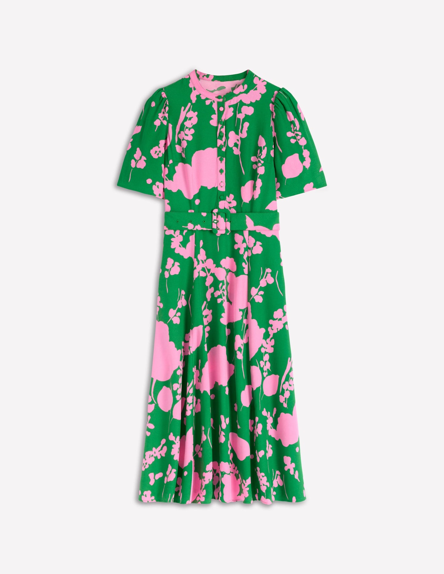 Kate Puff Sleeve Belted Dress-Highland Green, Dainty Sprigs